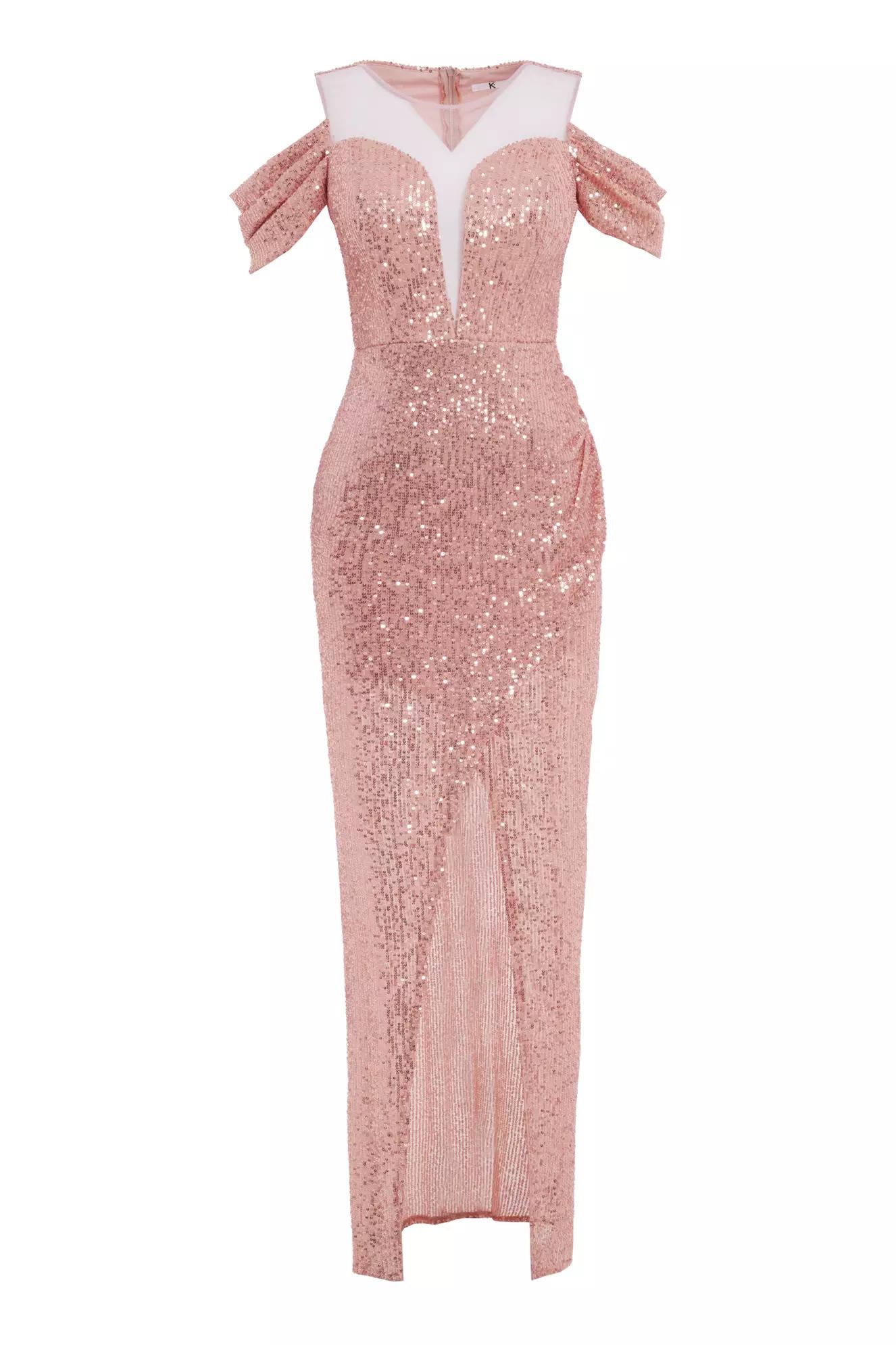 Blush sequin sleeveless long dress