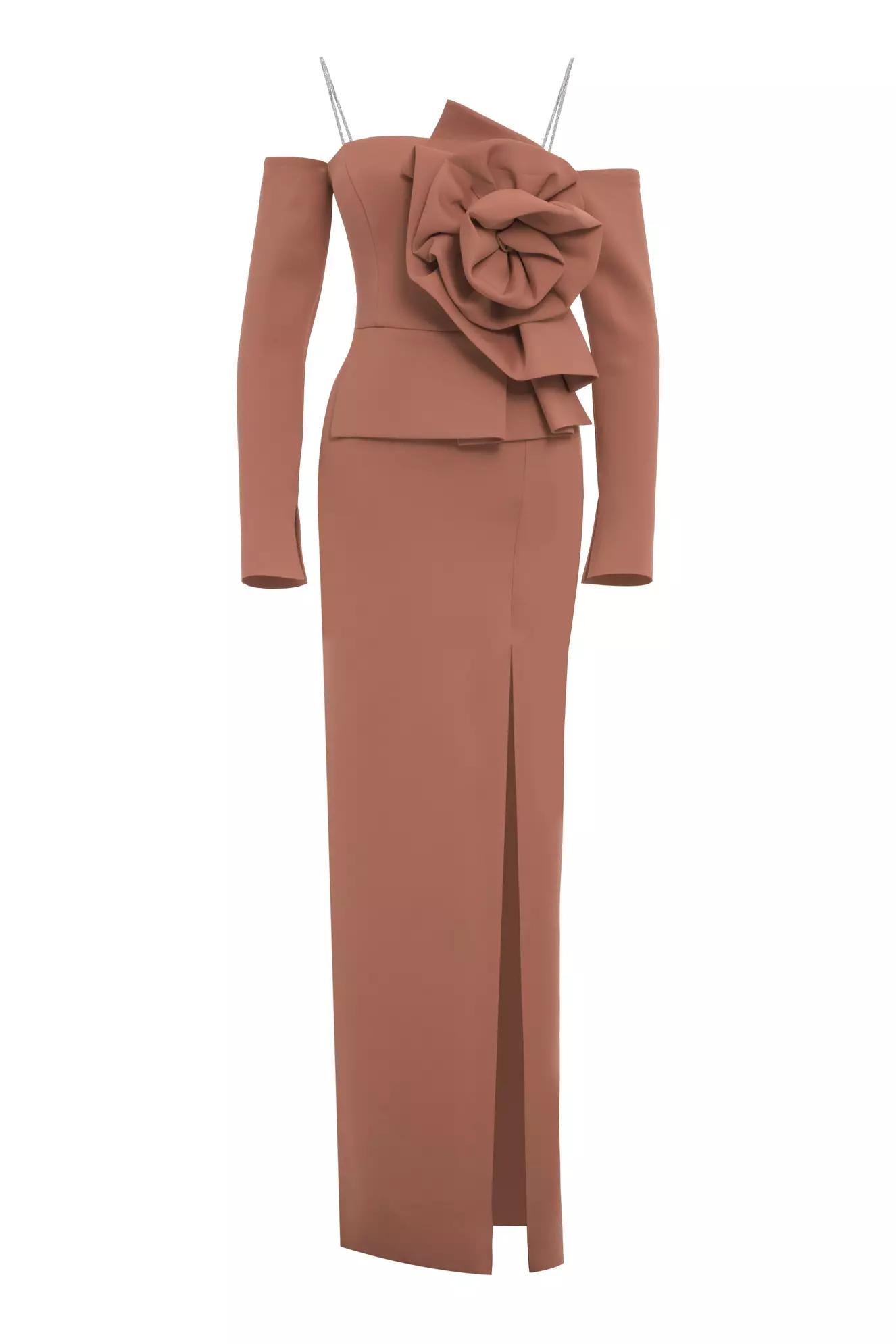 Camel dalgic long sleeve long dress