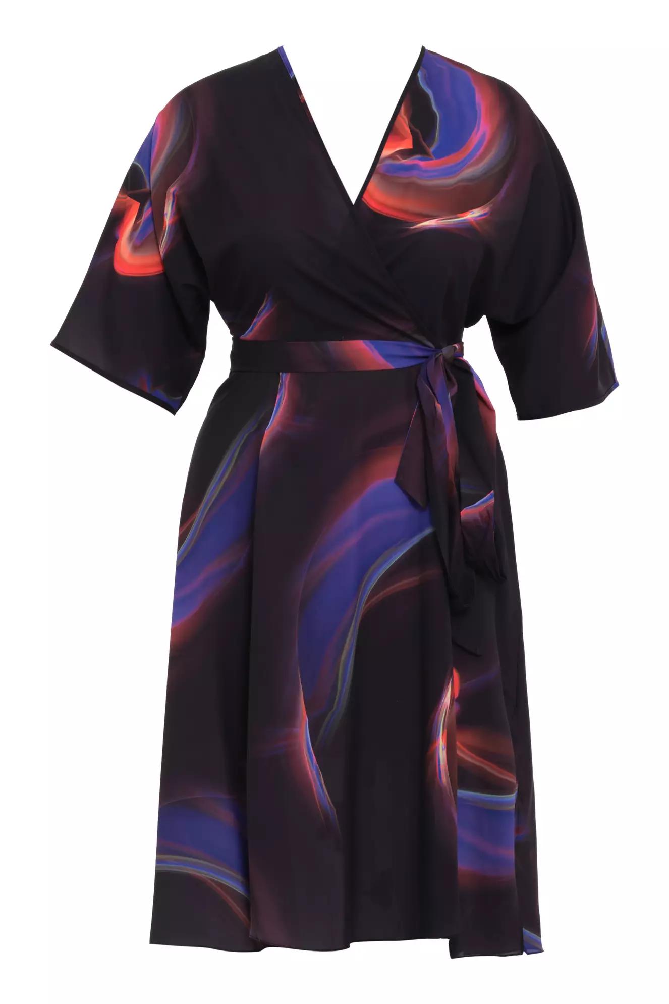 Printed plus size satin kapri kol long dress