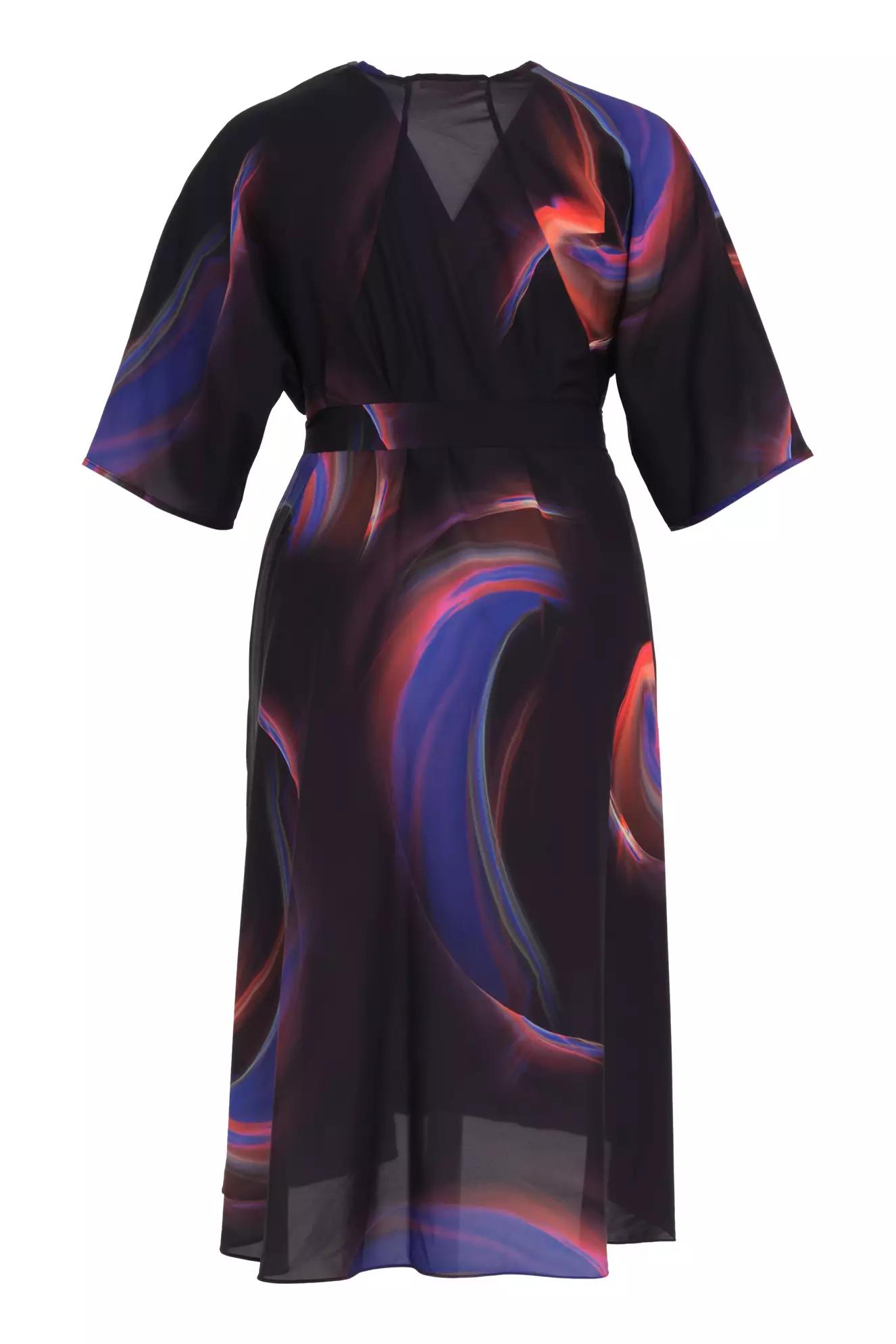 Printed plus size satin kapri kol long dress