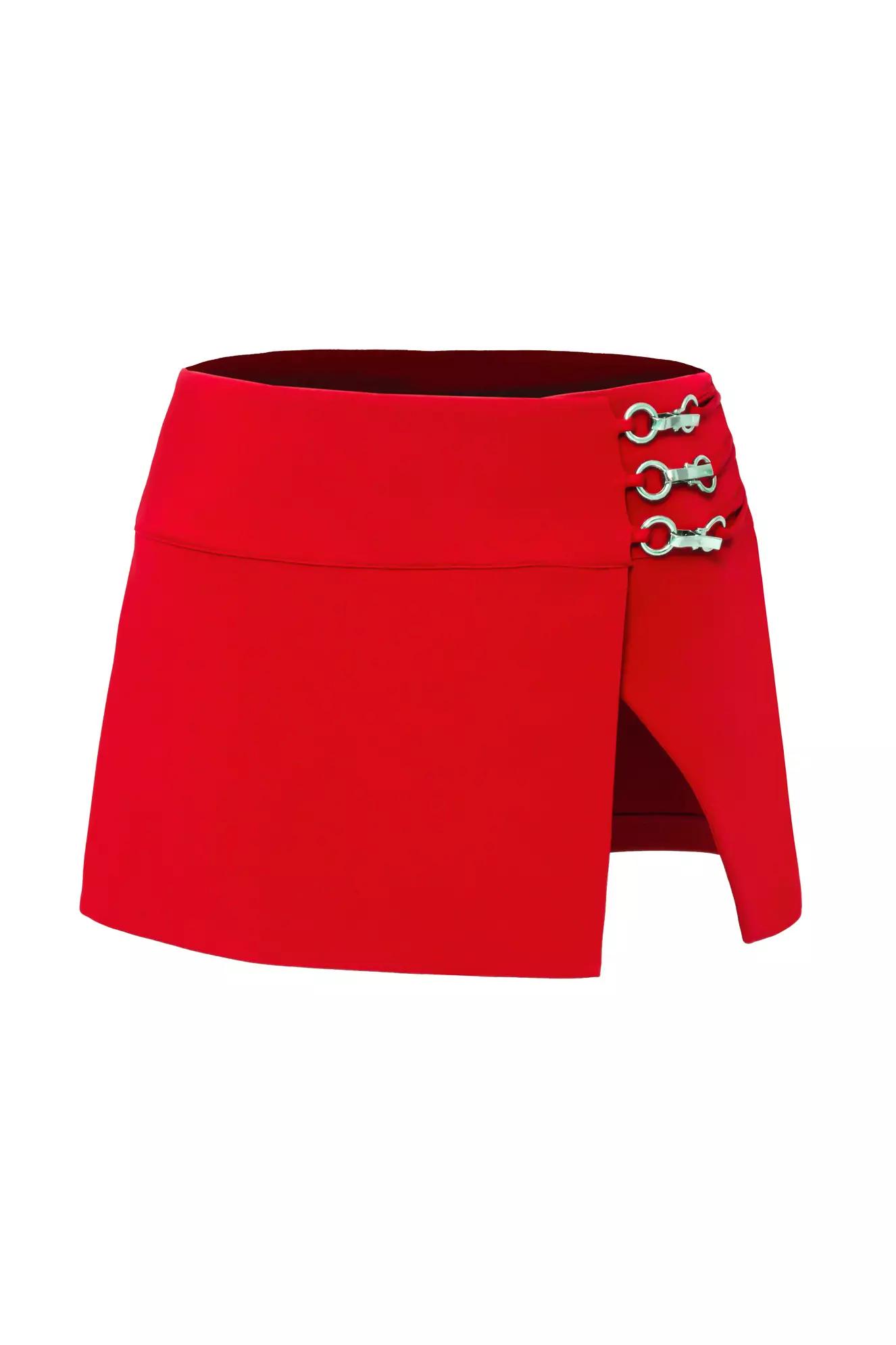 Red crepe mini skirt