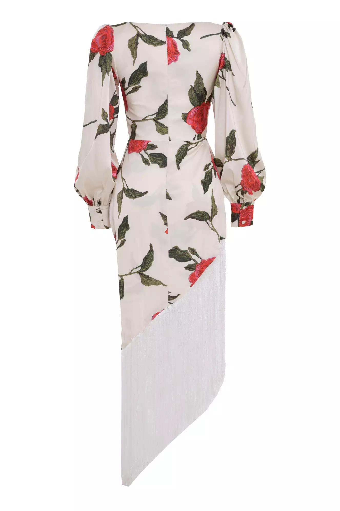 Printed satin long sleeve long dress