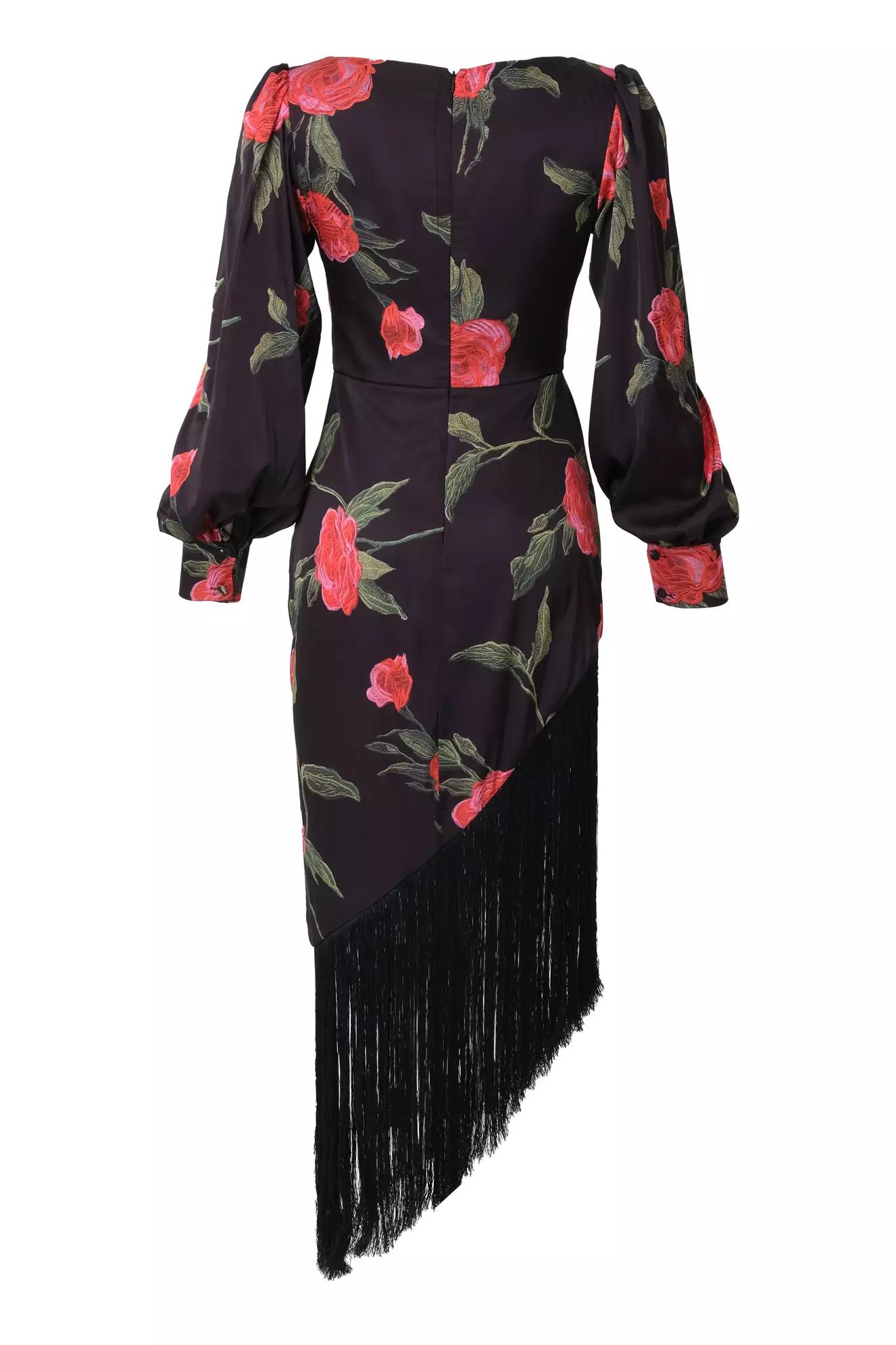 Printed satin long sleeve long dress