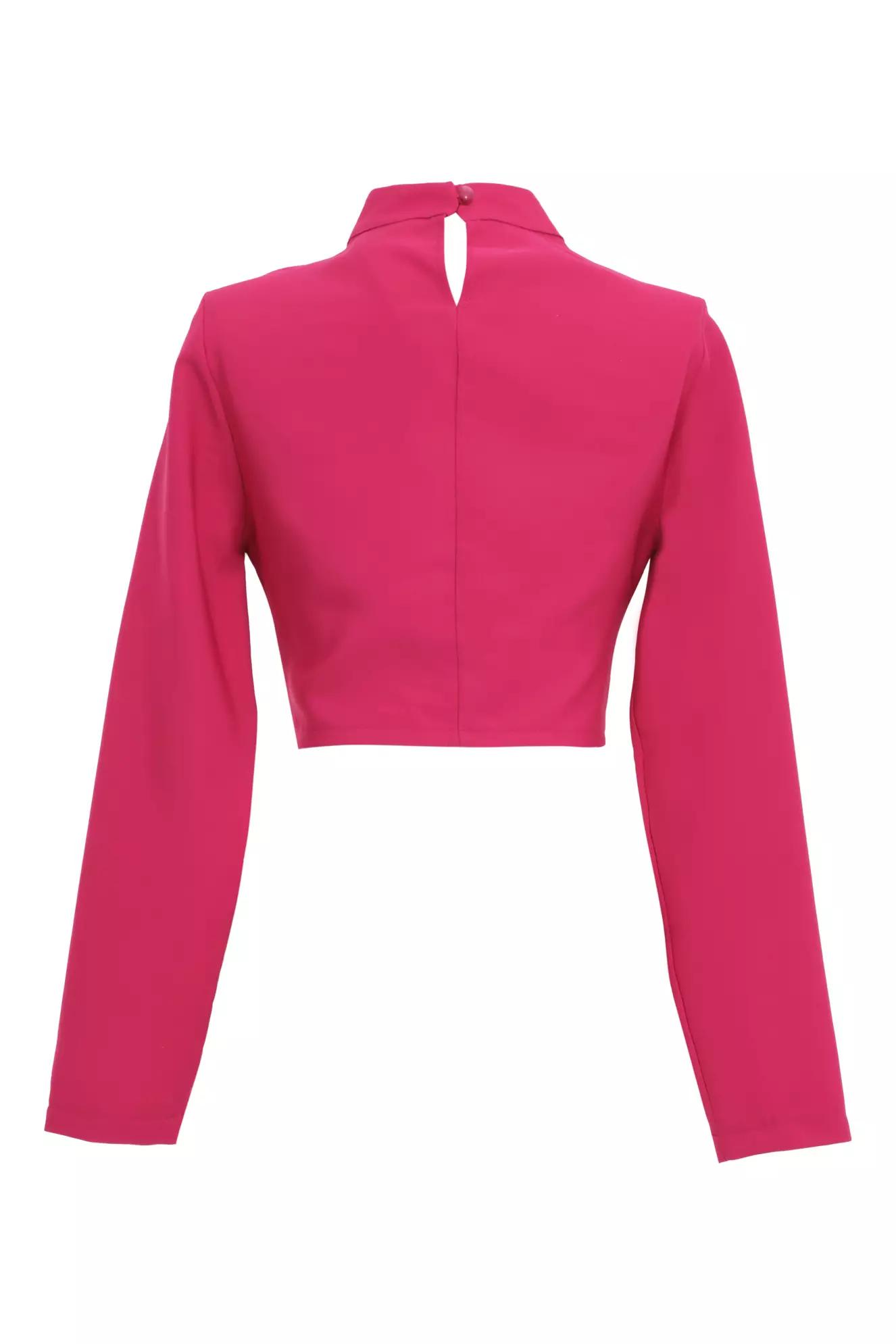 Fuchsia crepe long sleeve crop top