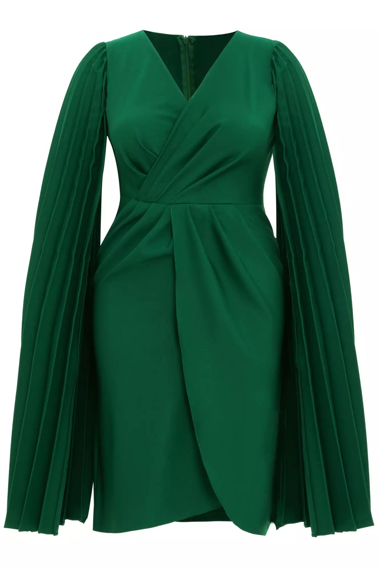 Green plus size crepe long sleeve mini dress