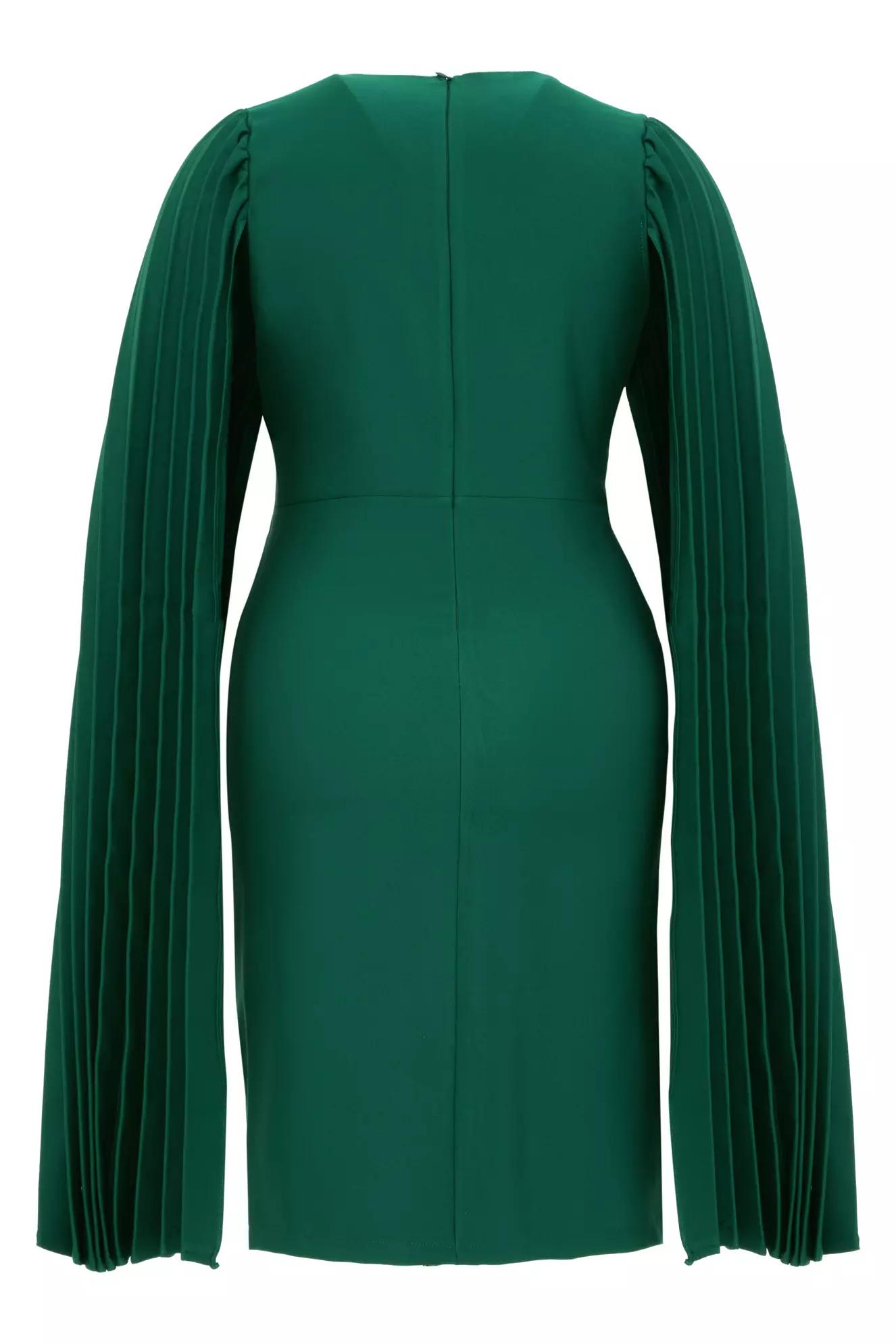 Green plus size crepe long sleeve mini dress