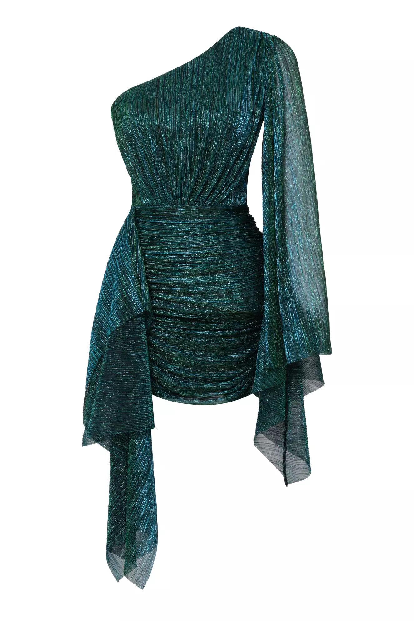 Green moonlight one arm mini dress