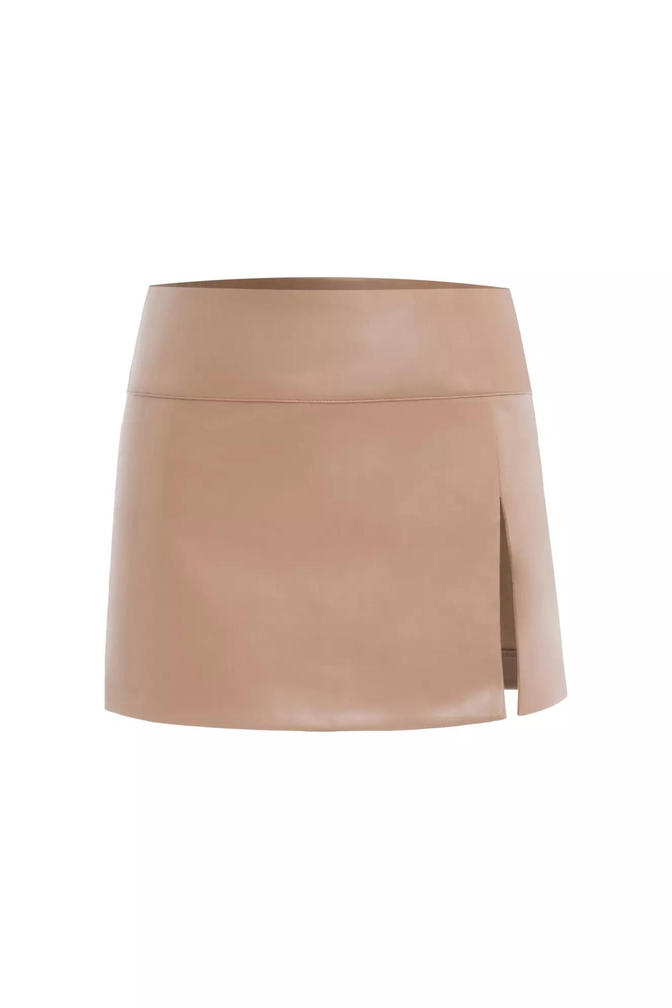 Beige leather mini skirt