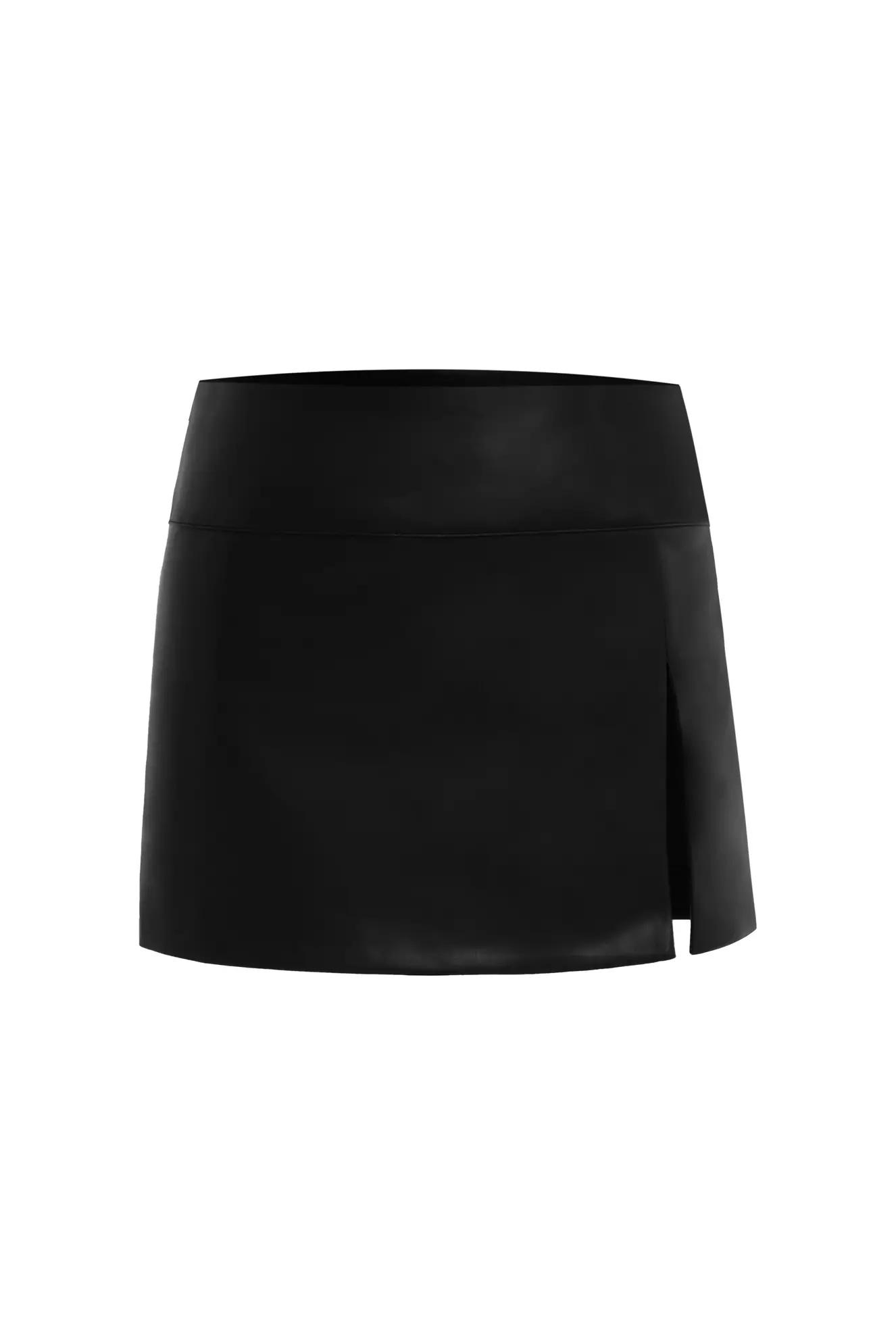 Black leather mini skirt