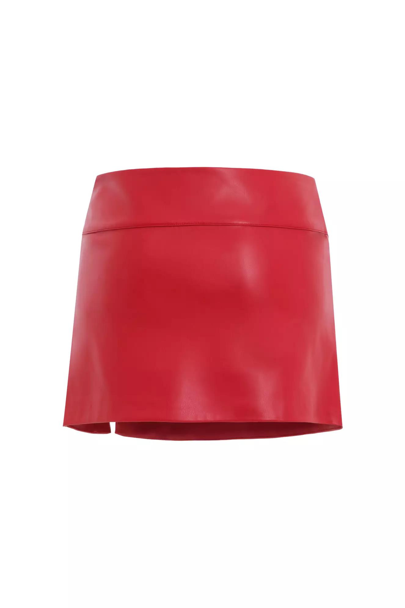 Red leather mini skirt