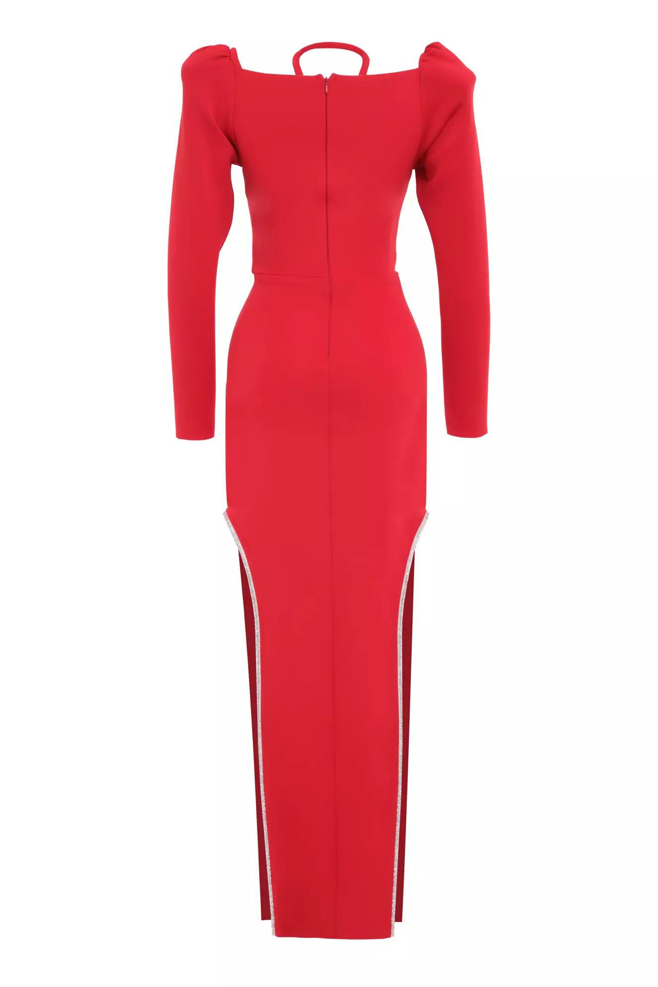 Red dalgic long sleeve long dress