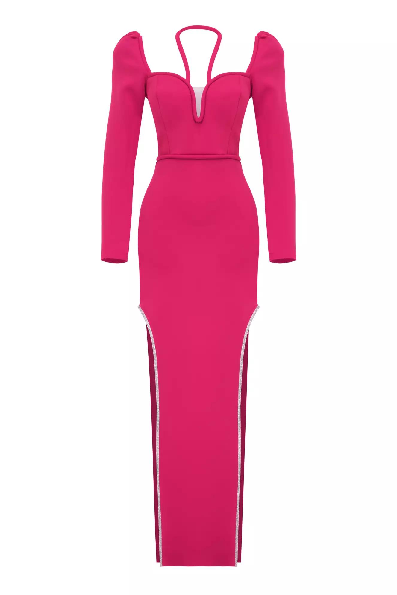 Fuchsia dalgic long sleeve long dress