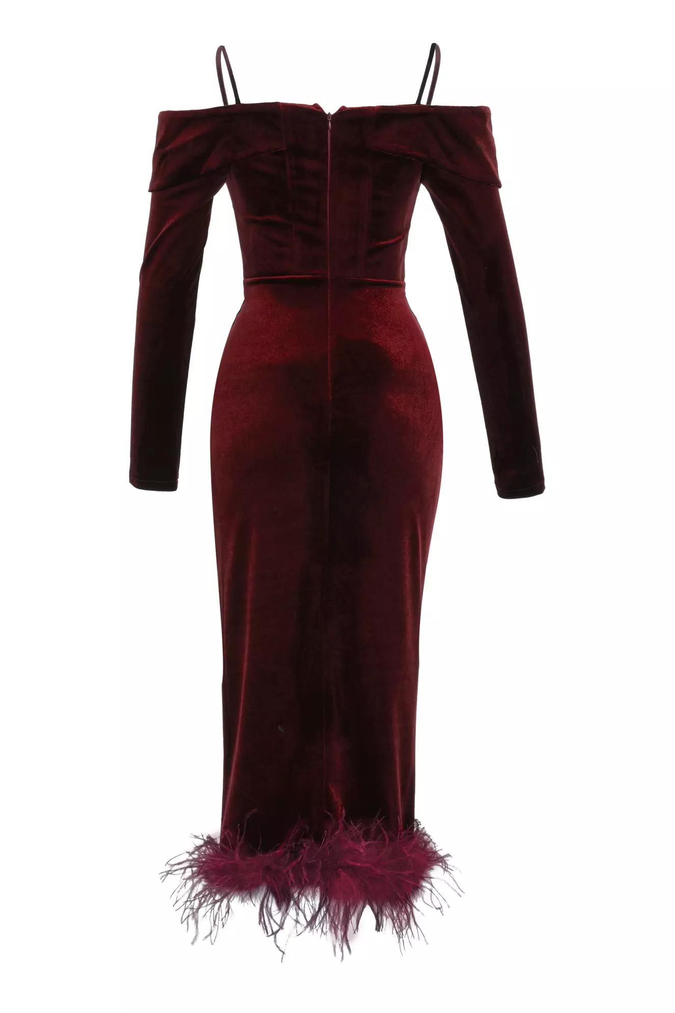 Maroon velvet long sleeve long dress