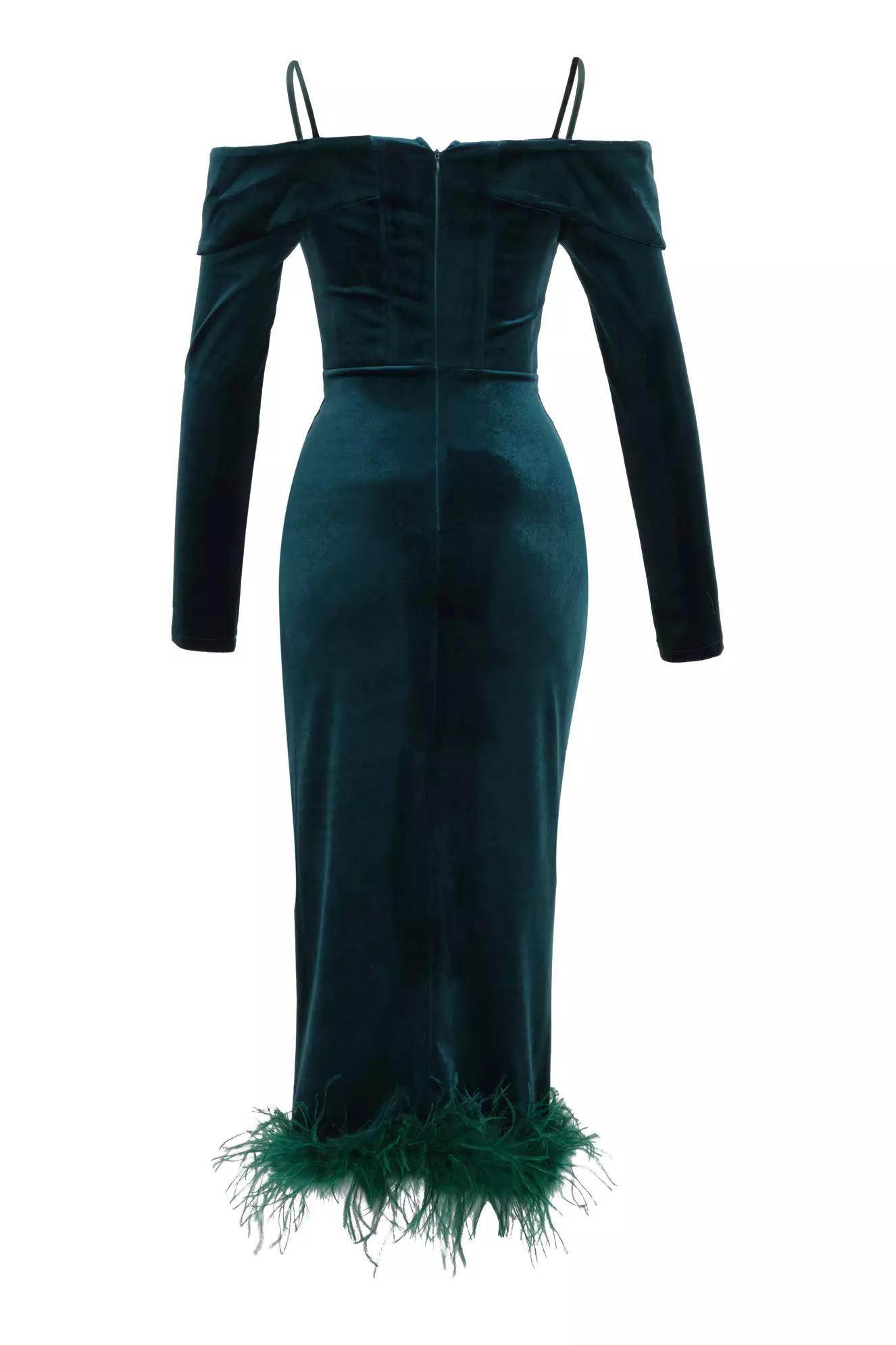 Green velvet long sleeve long dress