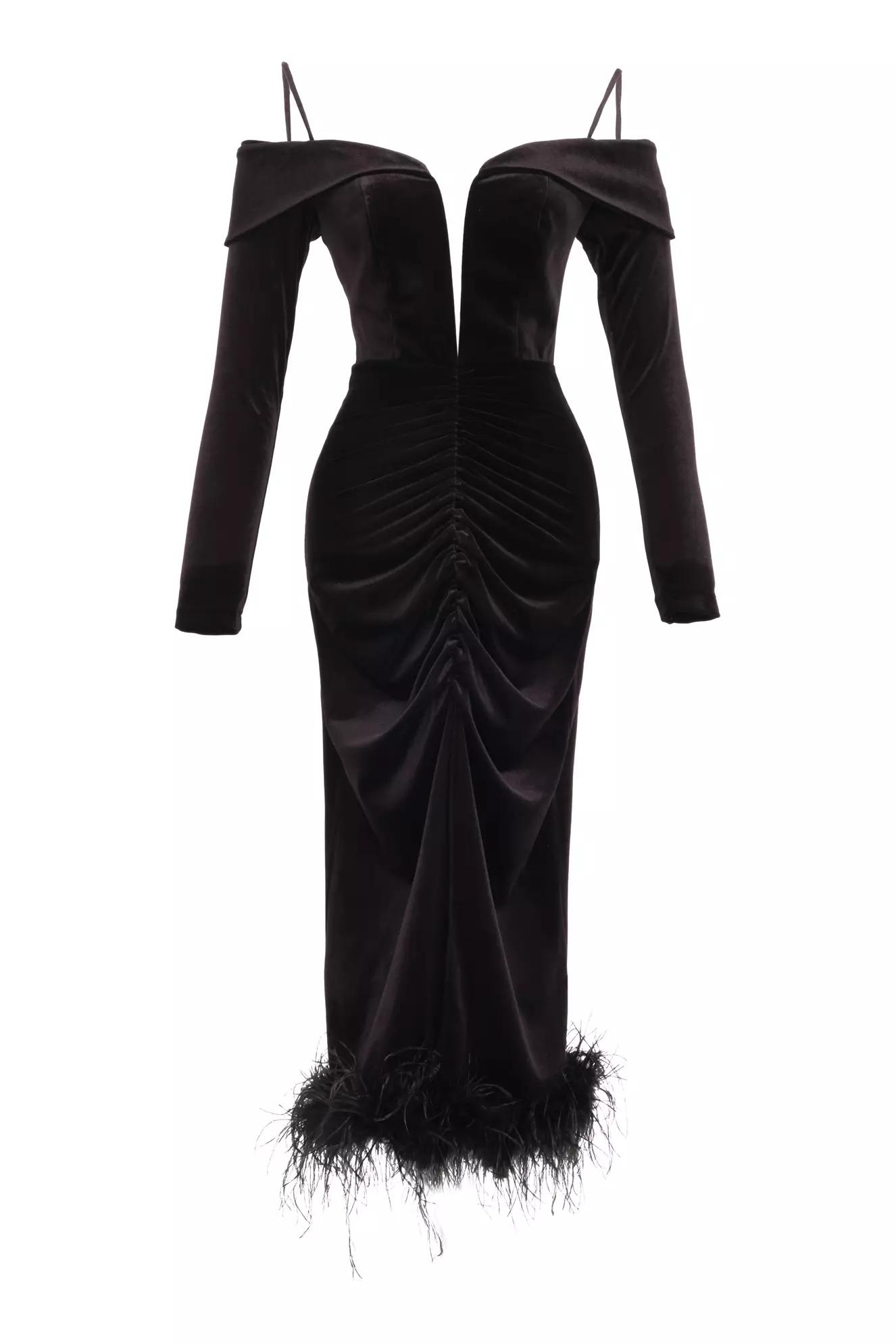 Black velvet long sleeve long dress