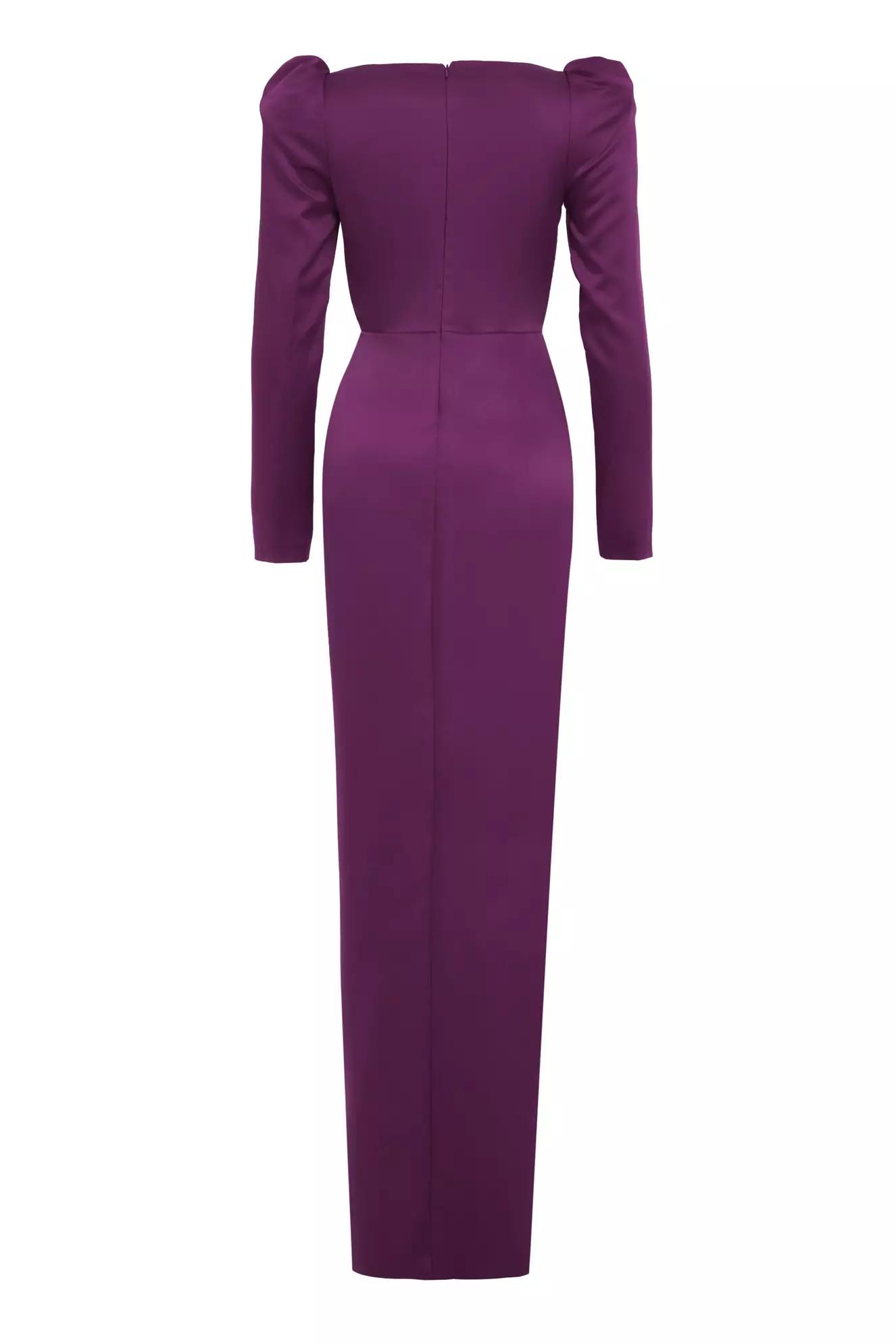 Purple satin long sleeve long dress