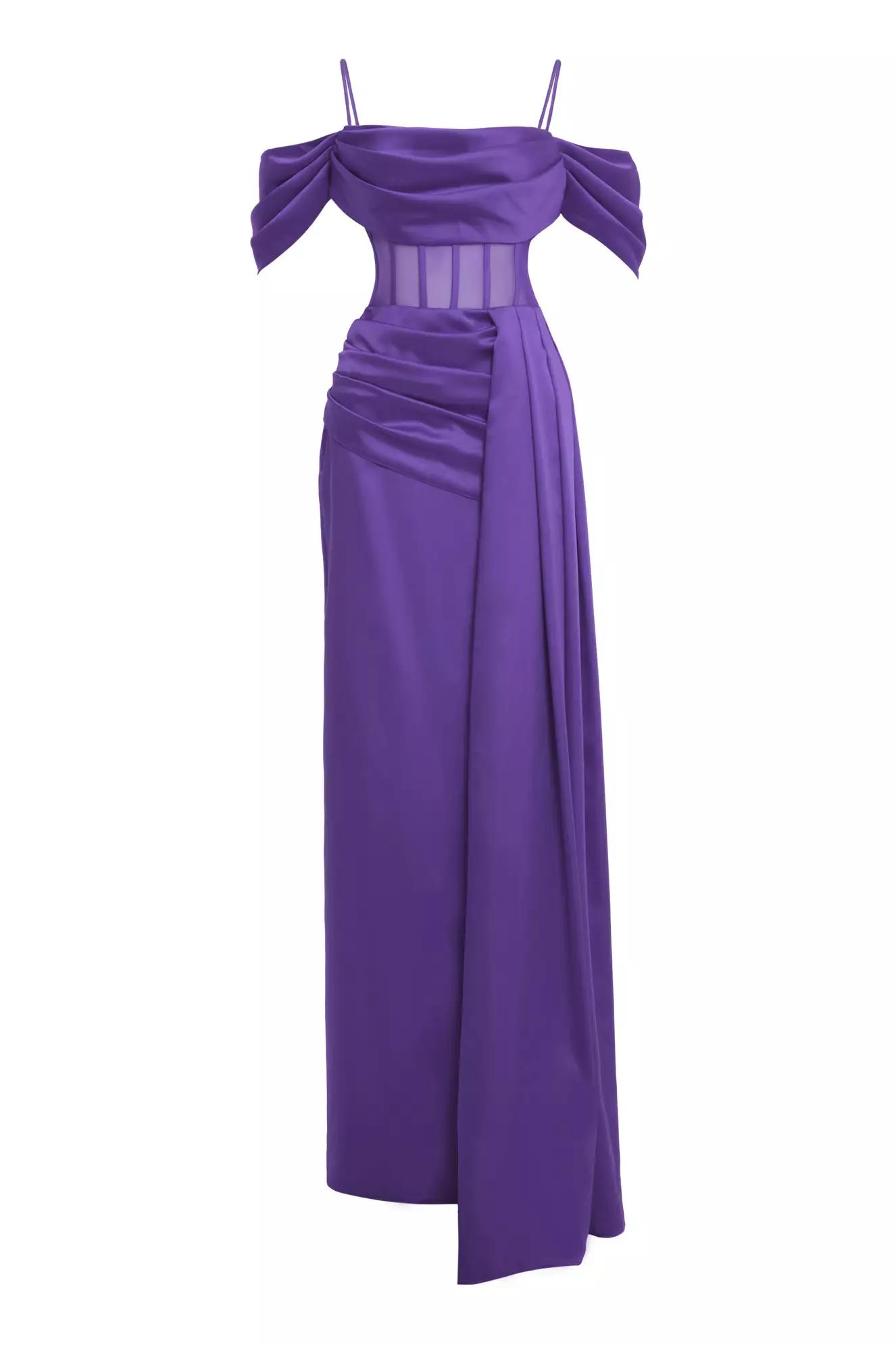 Purple satin sleeveless long dress