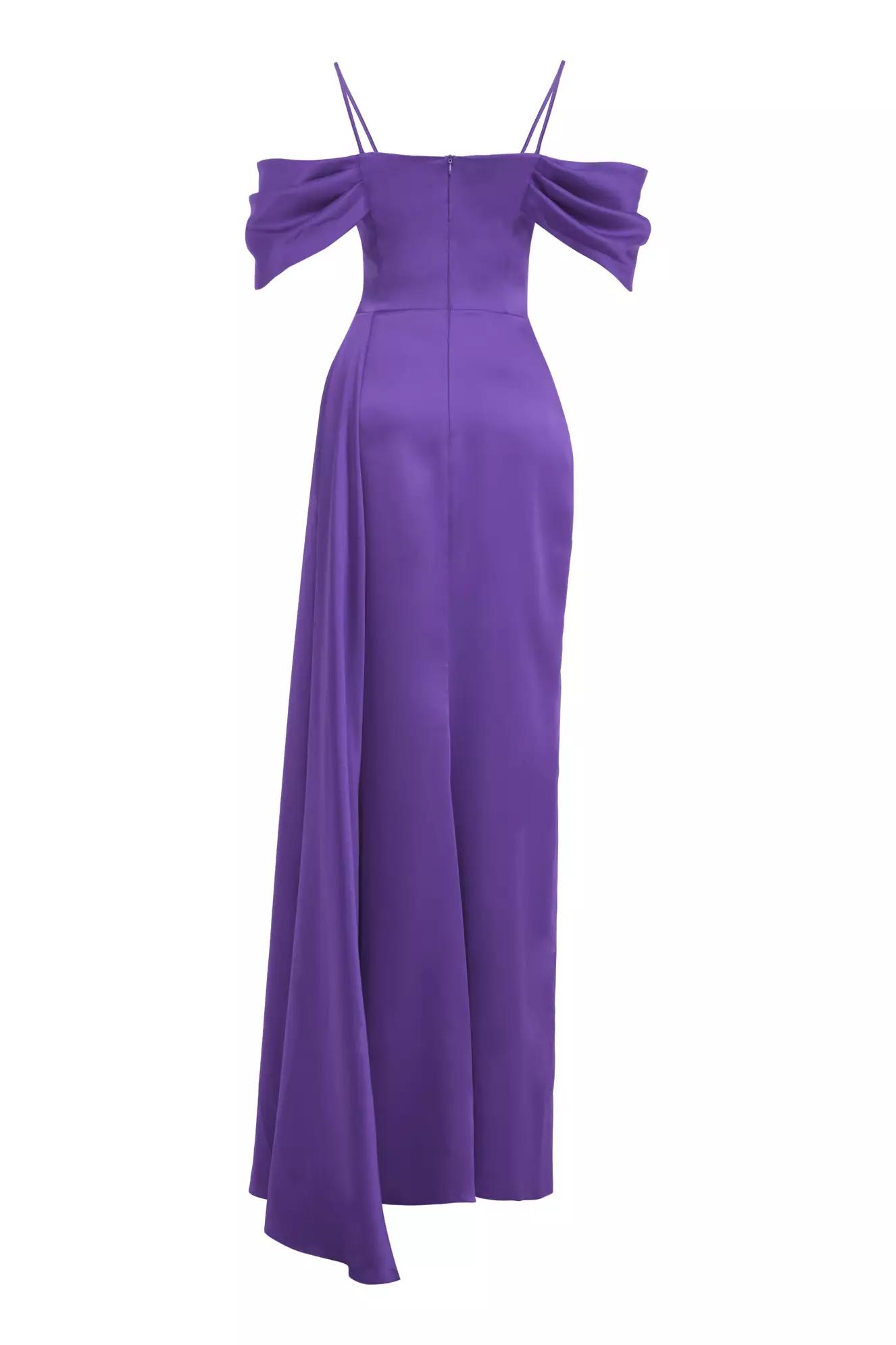 Purple satin sleeveless long dress