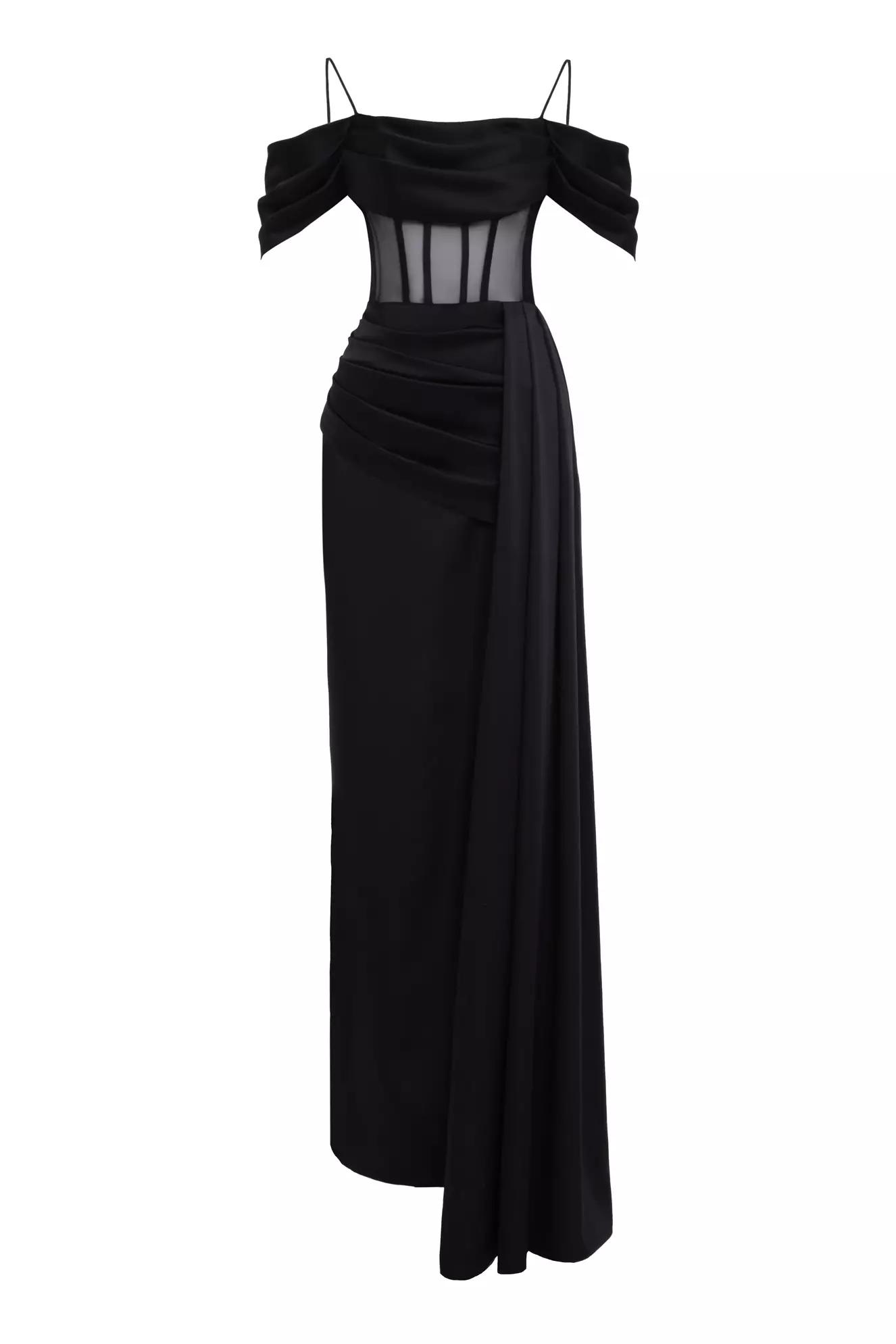 Black satin sleeveless long dress