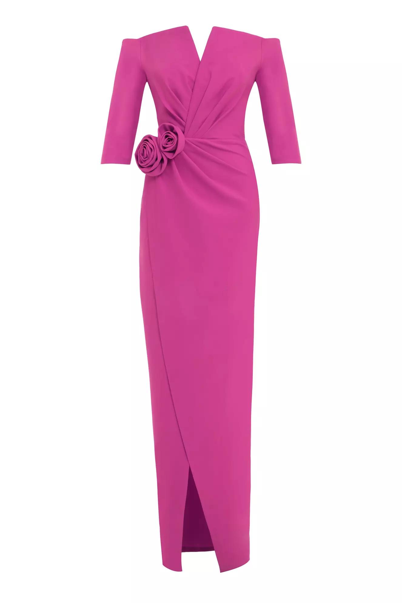 Fuchsia crepe kapri kol long dress