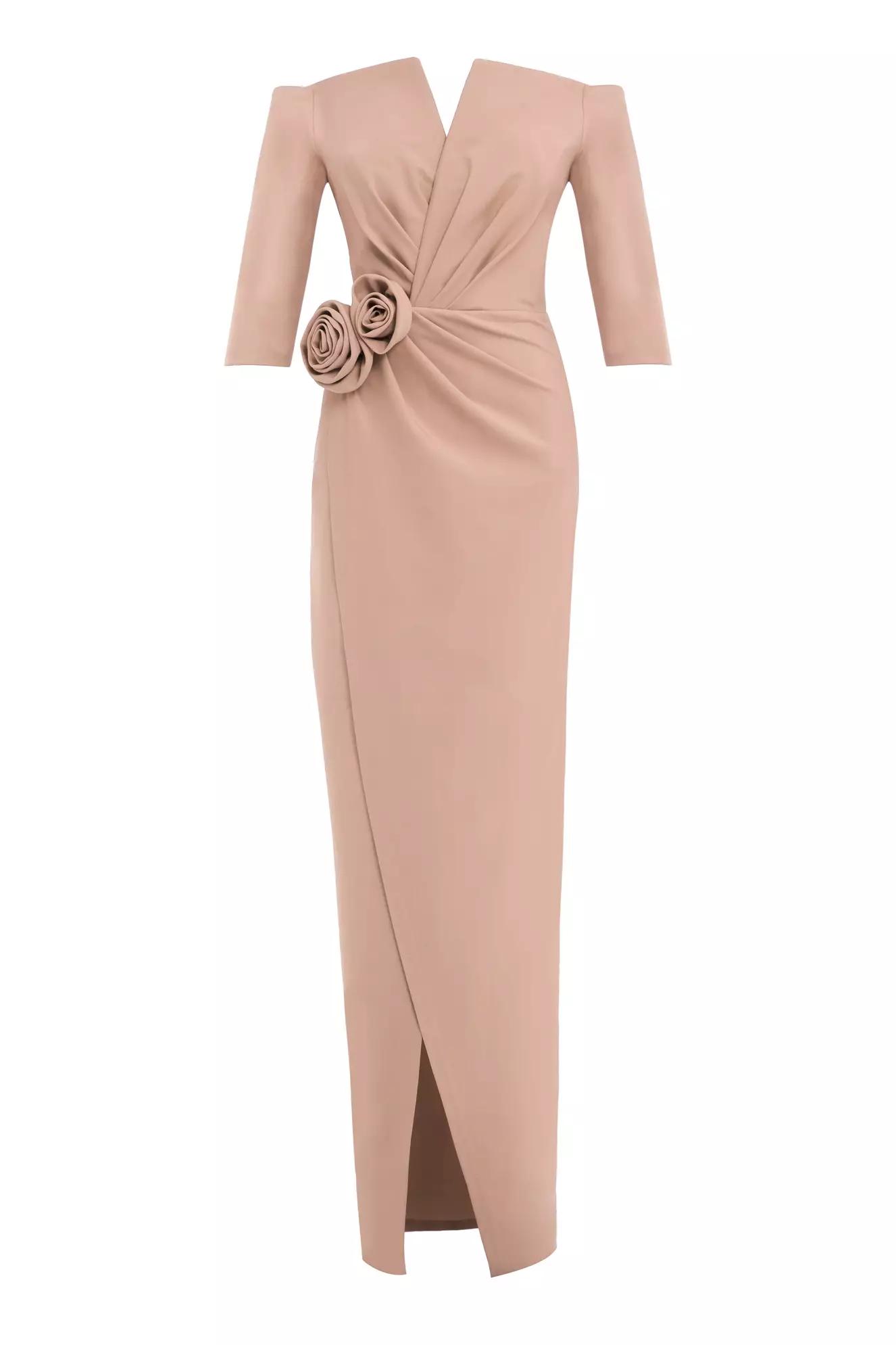 Beige crepe kapri kol long dress