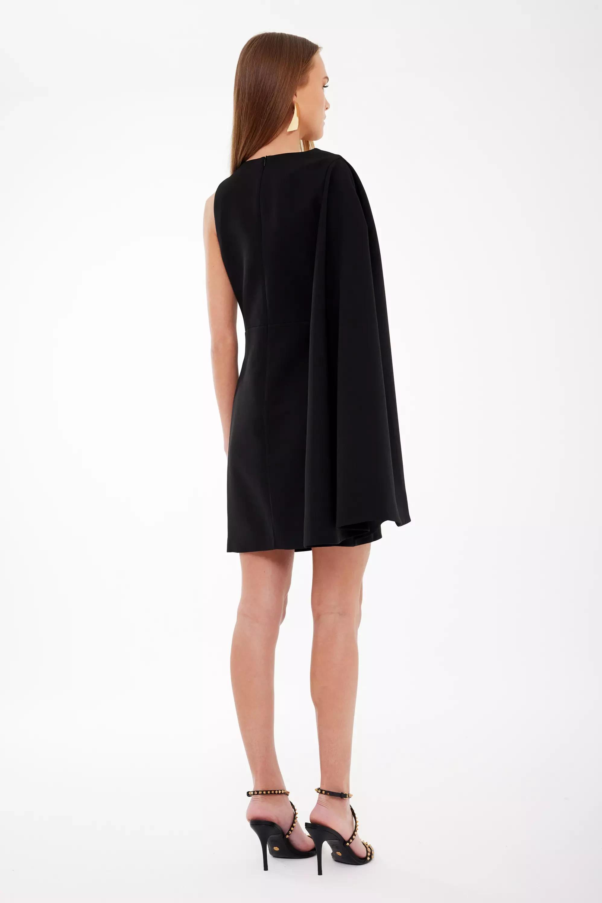 Black crepe one arm mini dress