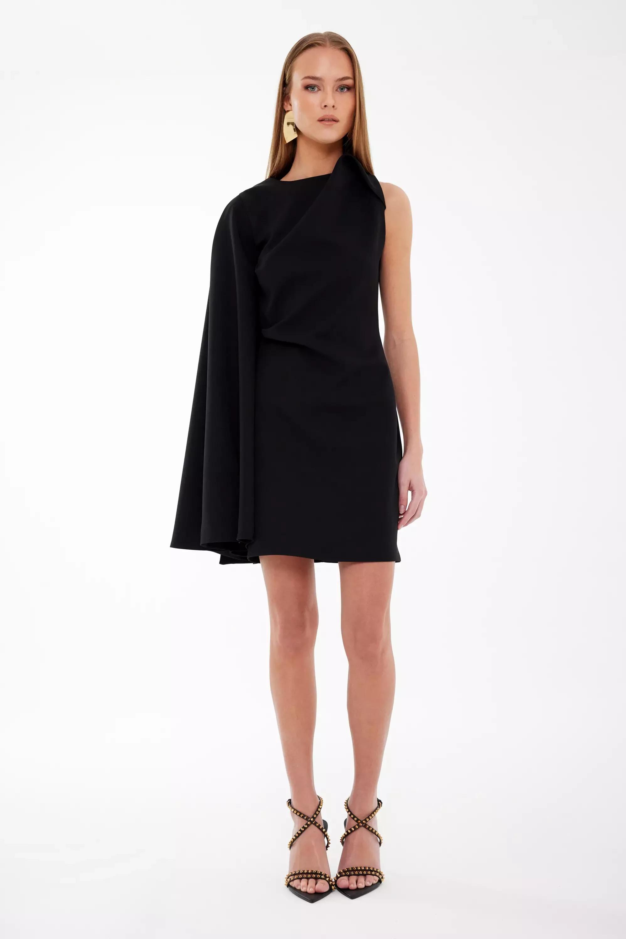 Black crepe one arm mini dress