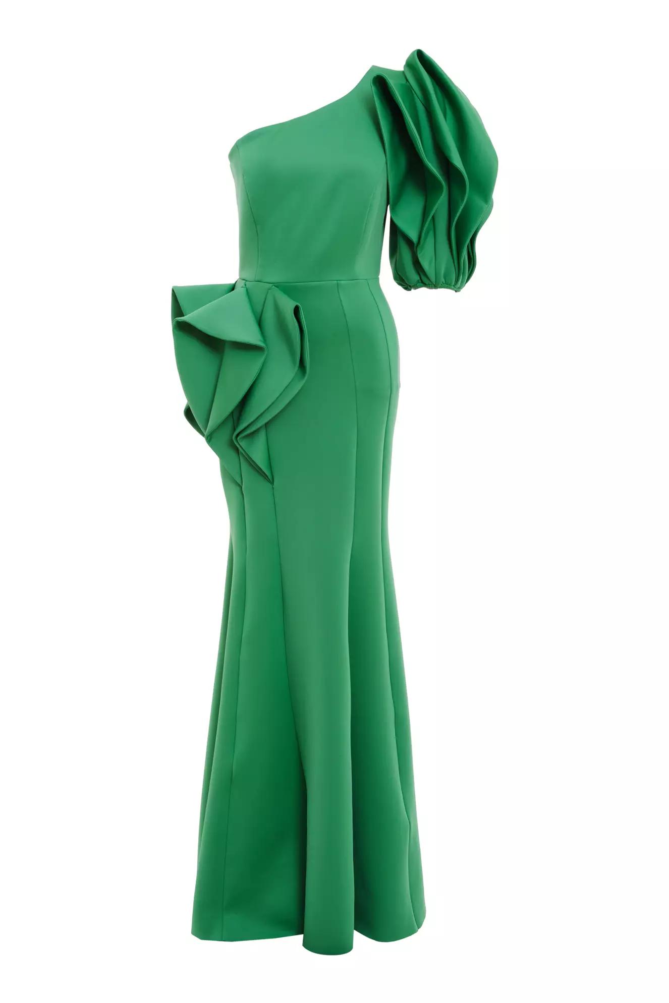 Green dalgic one arm long dress