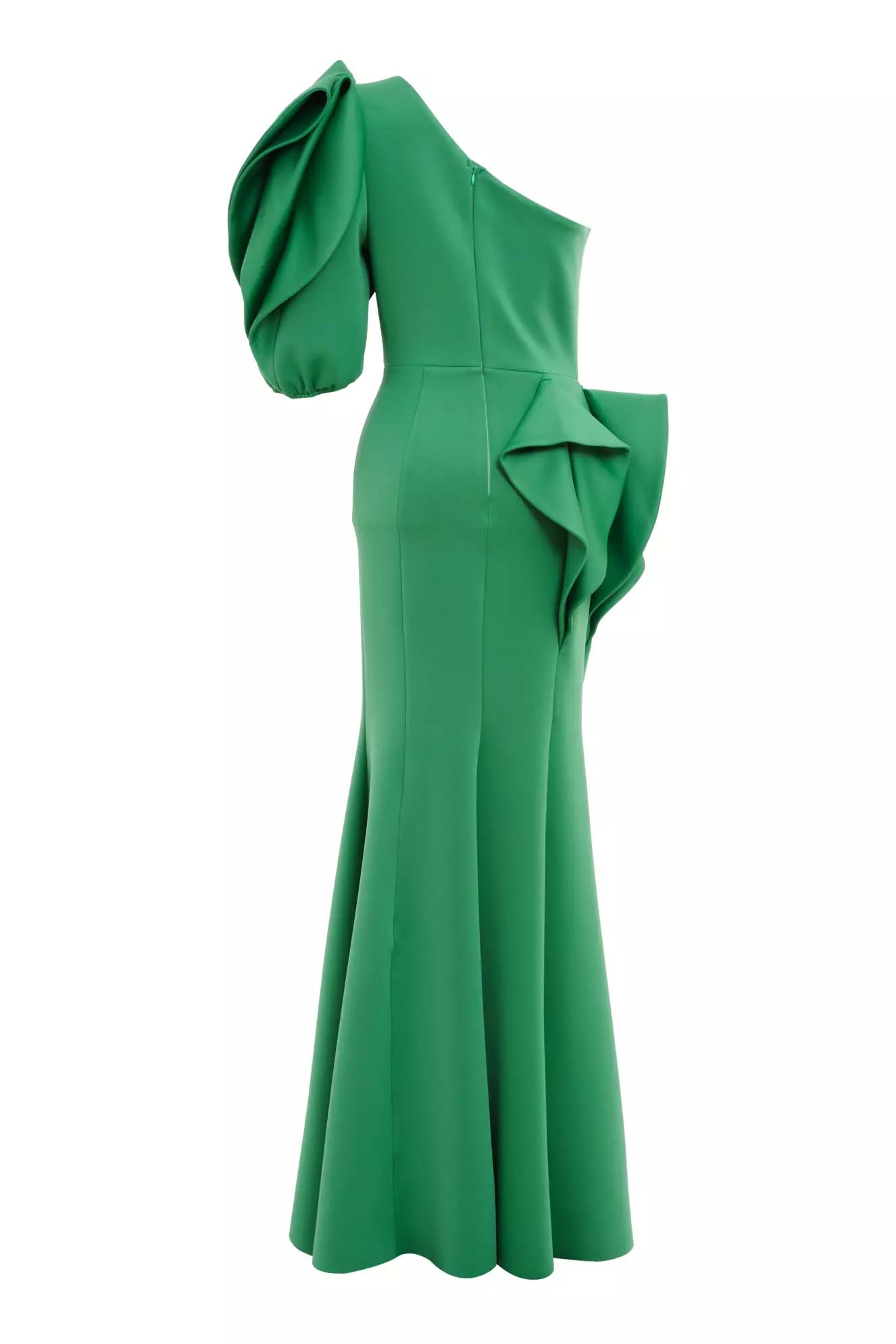 Green dalgic one arm long dress