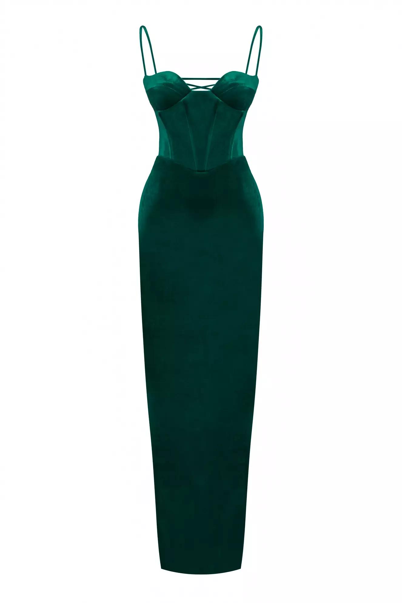 Green velvet sleeveless long dress