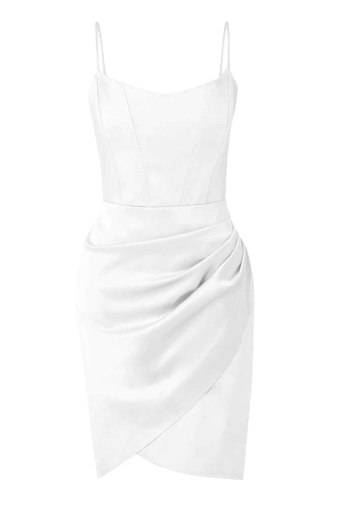 White satin sleeveless mini dress