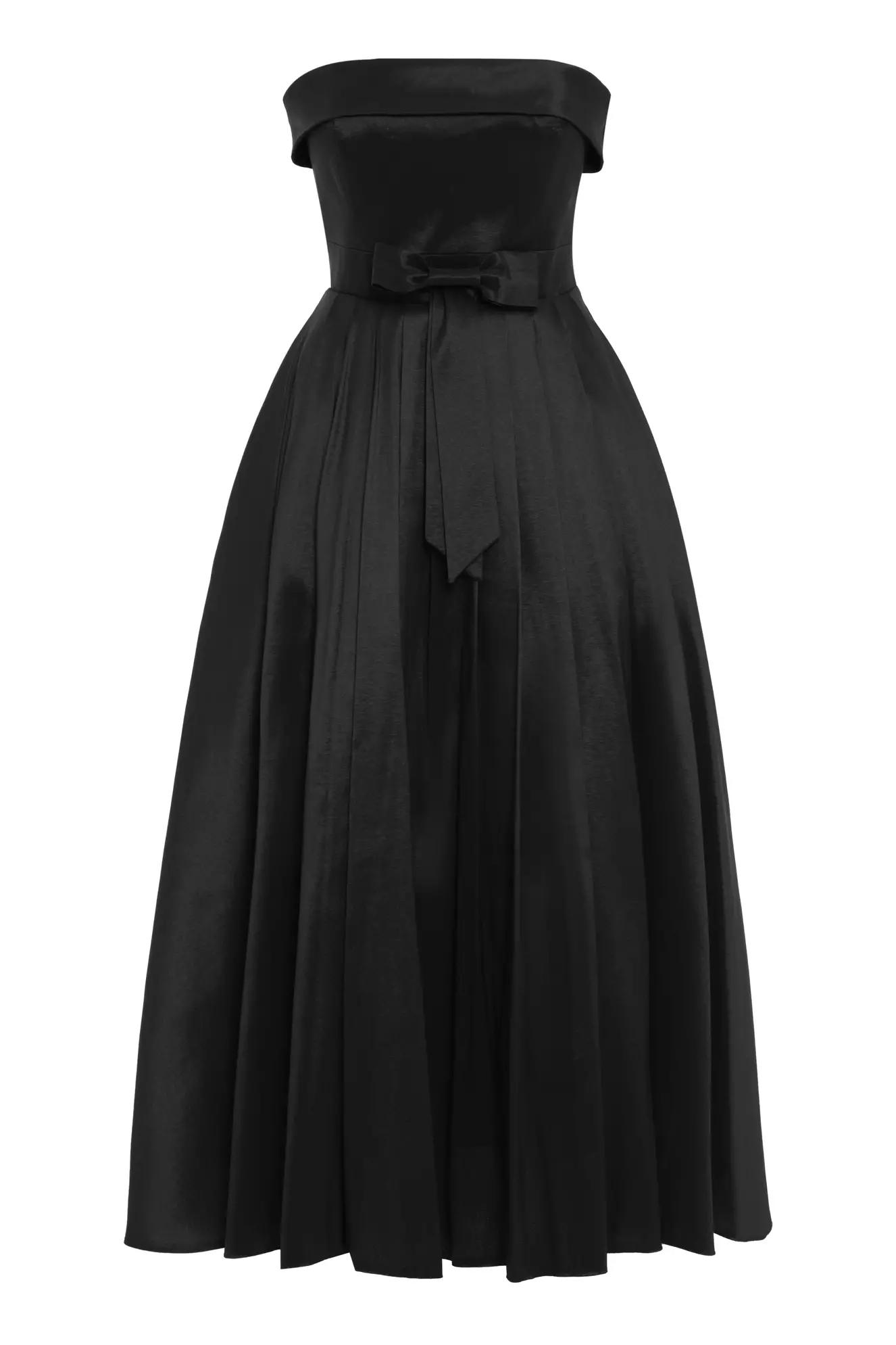 Black tafta sleeveless long dress