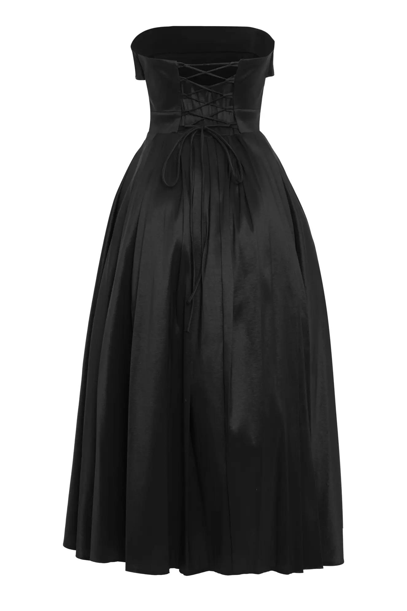 Black tafta sleeveless long dress