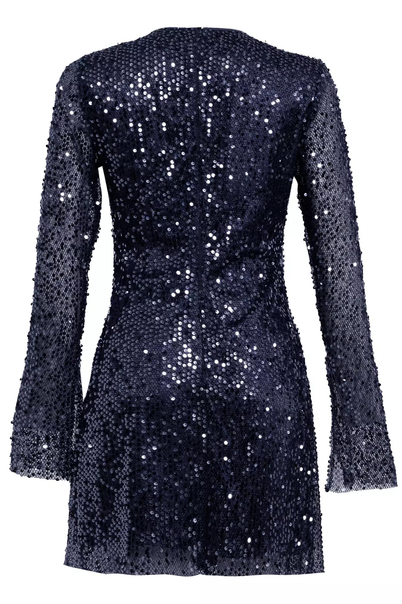 Navy blue sequin long sleeve mini dress