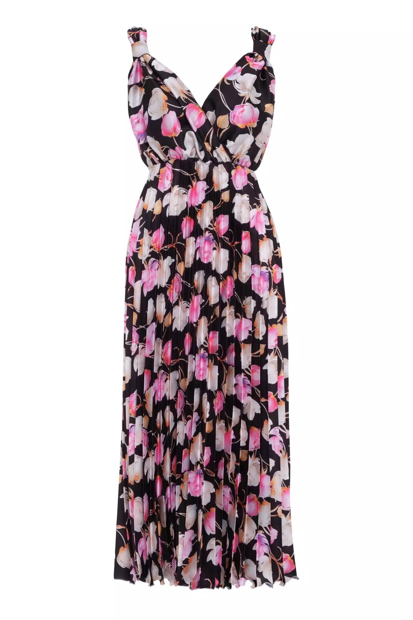 Printed satin sleeveless long dress