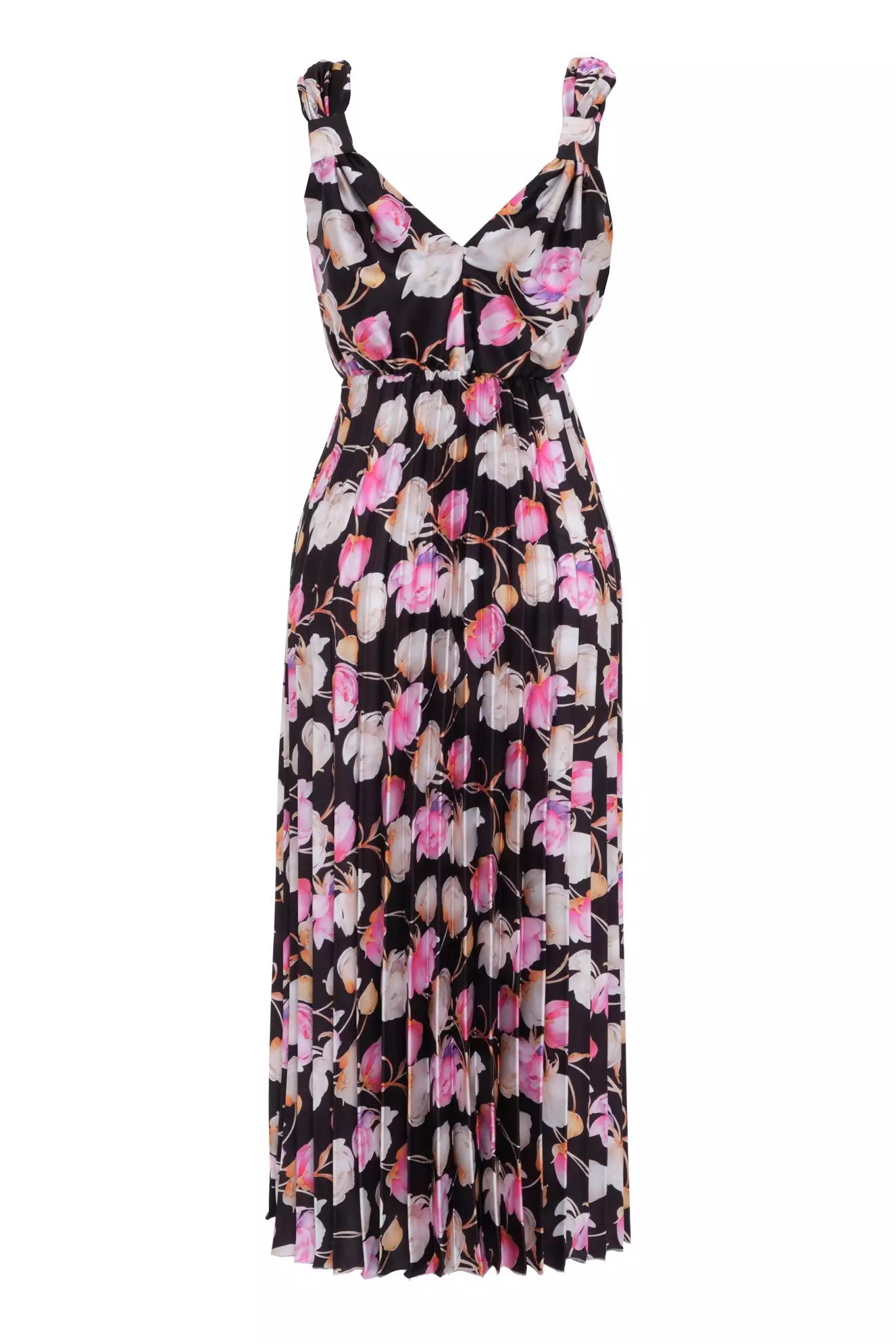 Printed satin sleeveless long dress