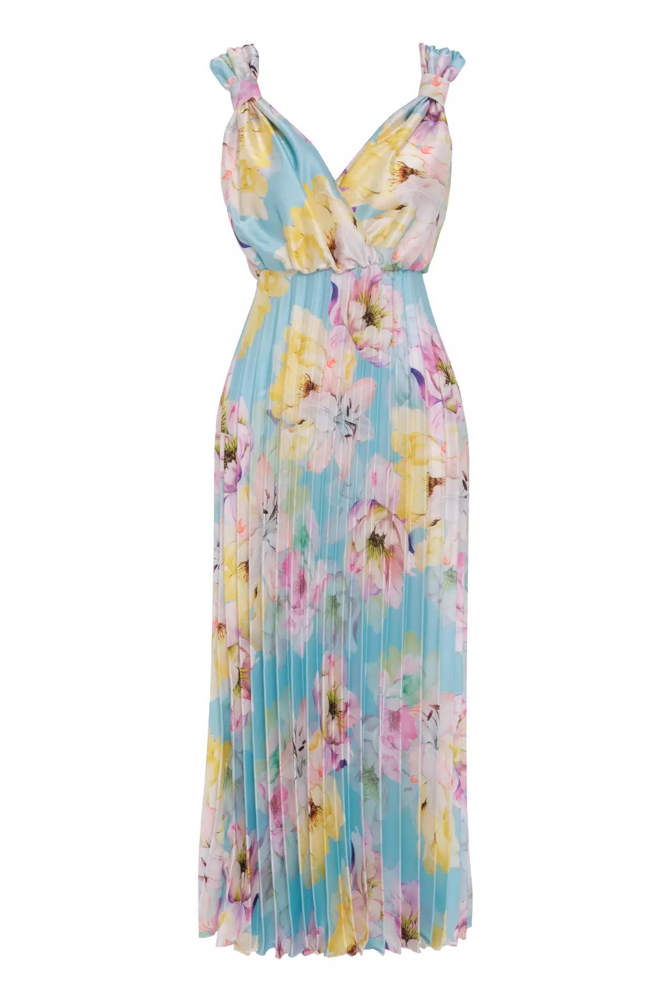 Printed satin sleeveless long dress