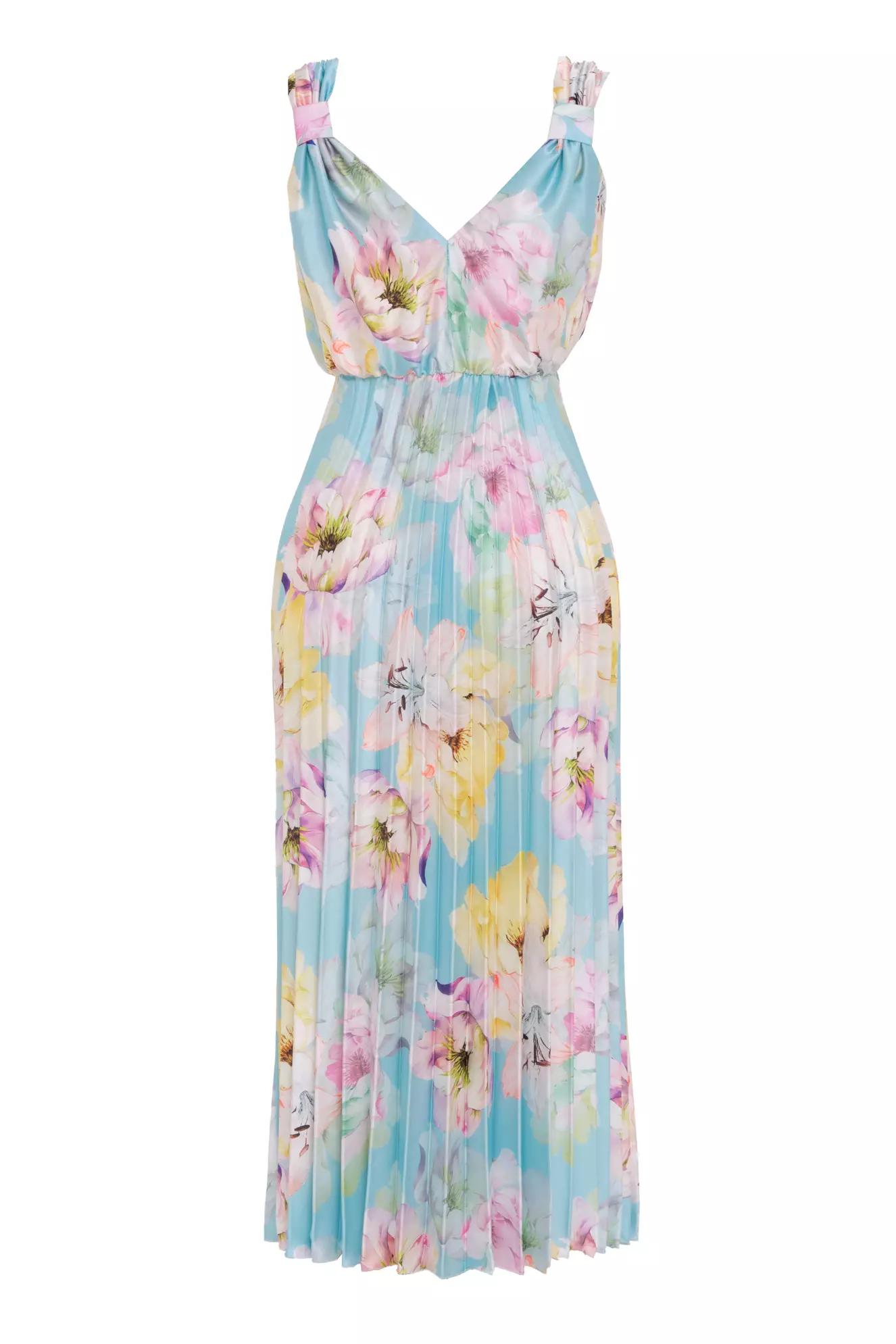 Printed satin sleeveless long dress