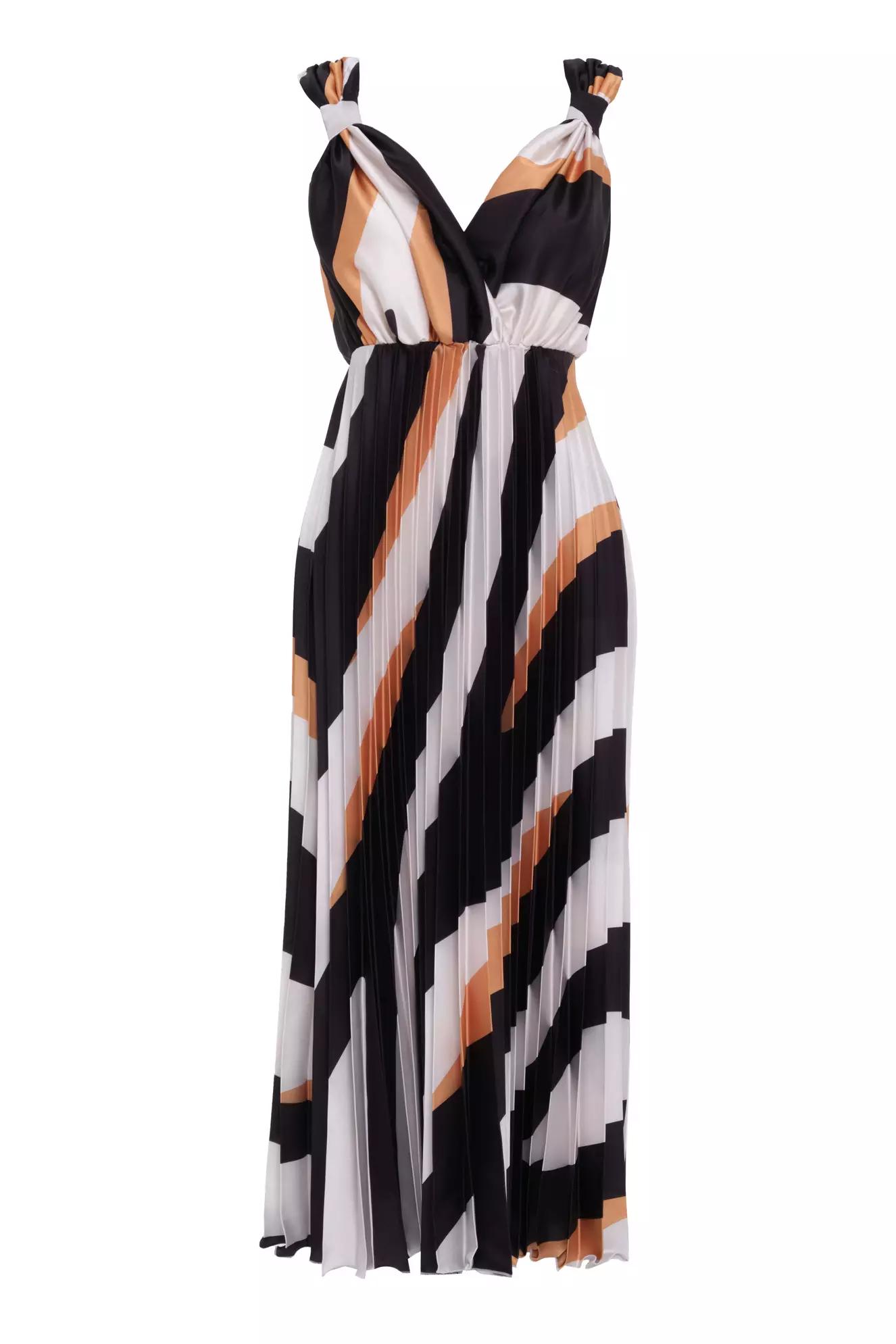 Printed satin sleeveless long dress