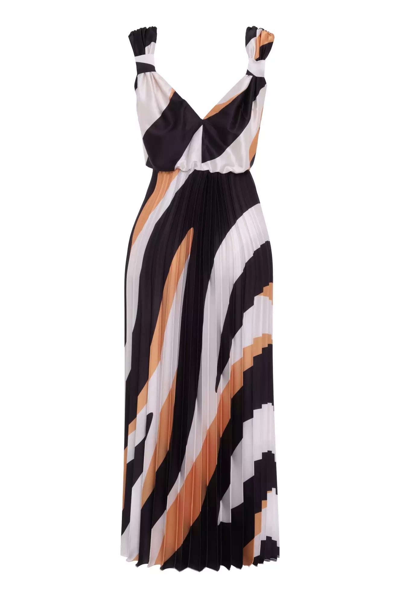 Printed satin sleeveless long dress