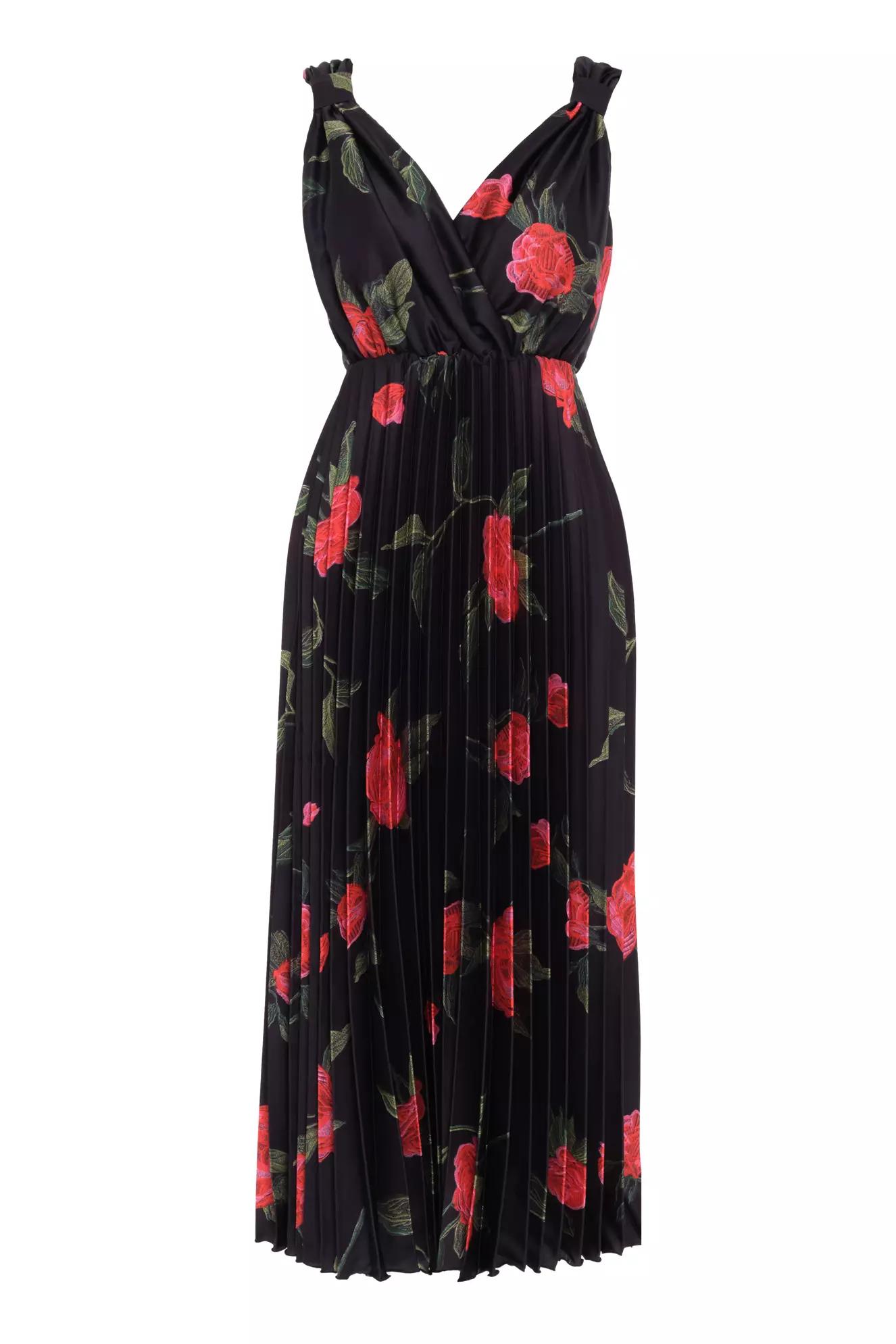 Printed satin sleeveless long dress