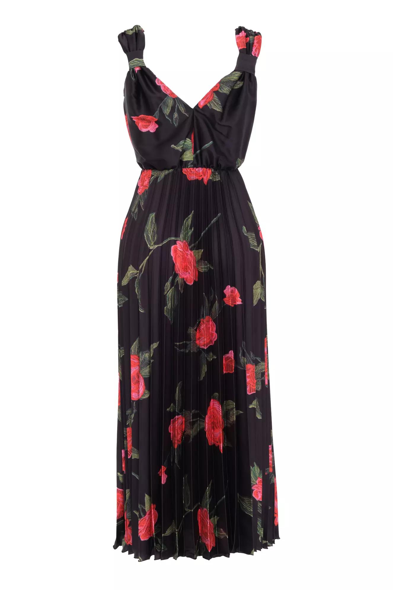 Printed satin sleeveless long dress