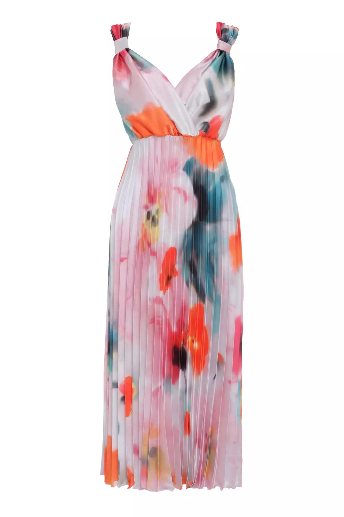 Printed satin sleeveless long dress