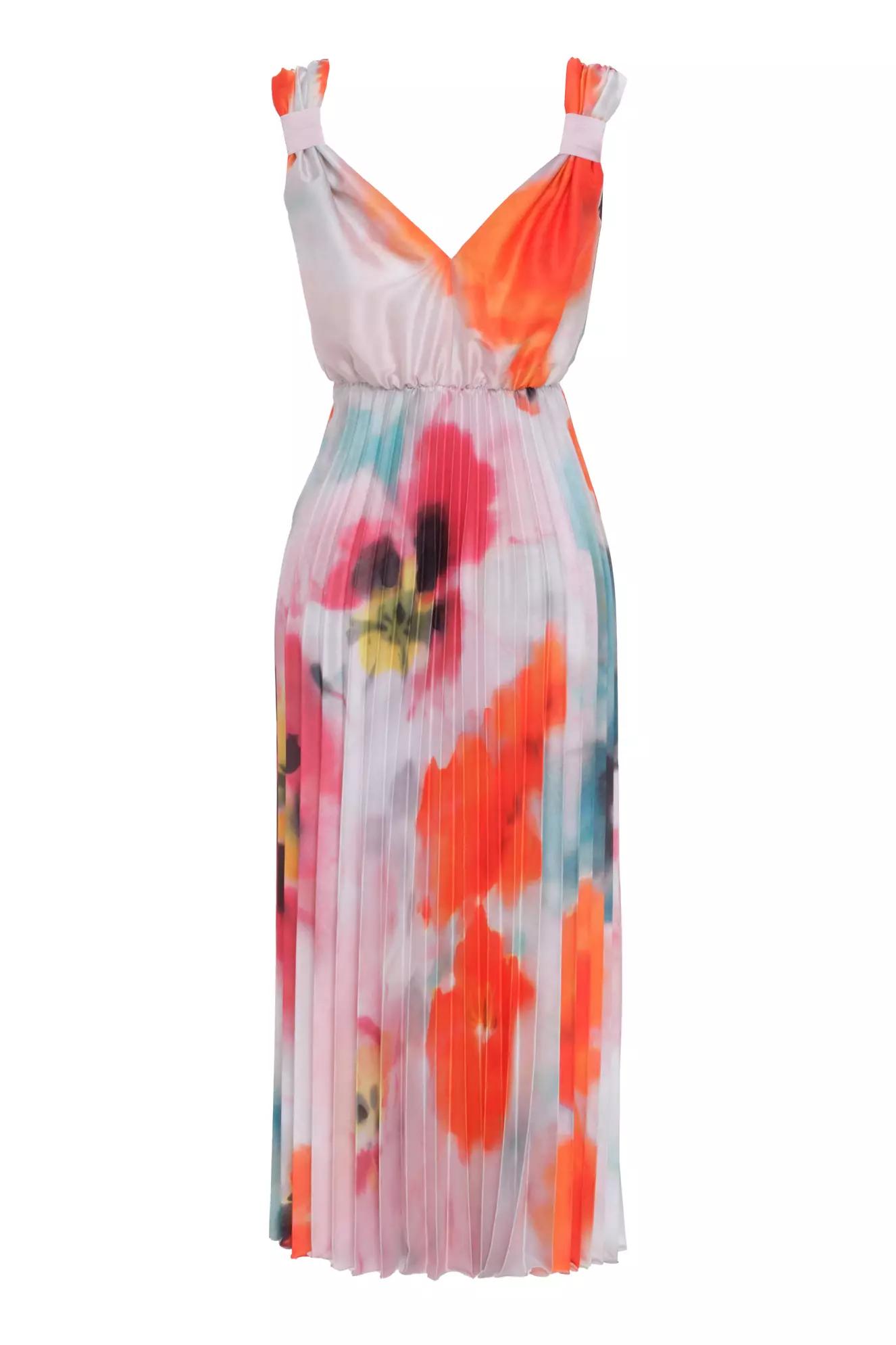 Printed satin sleeveless long dress