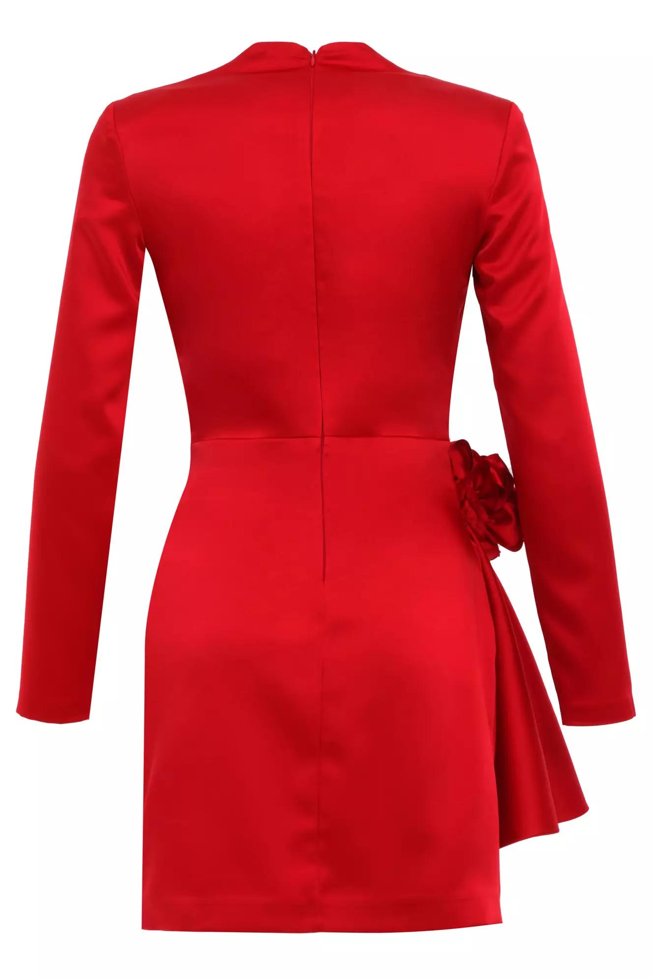 Red satin long sleeve mini dress