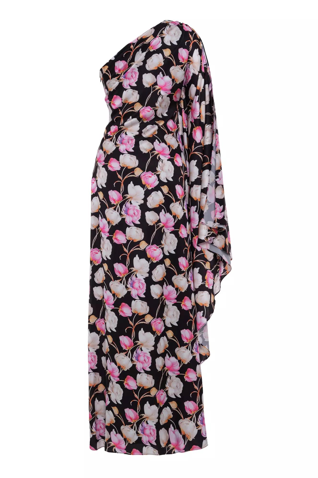 Printed satin one arm long dress