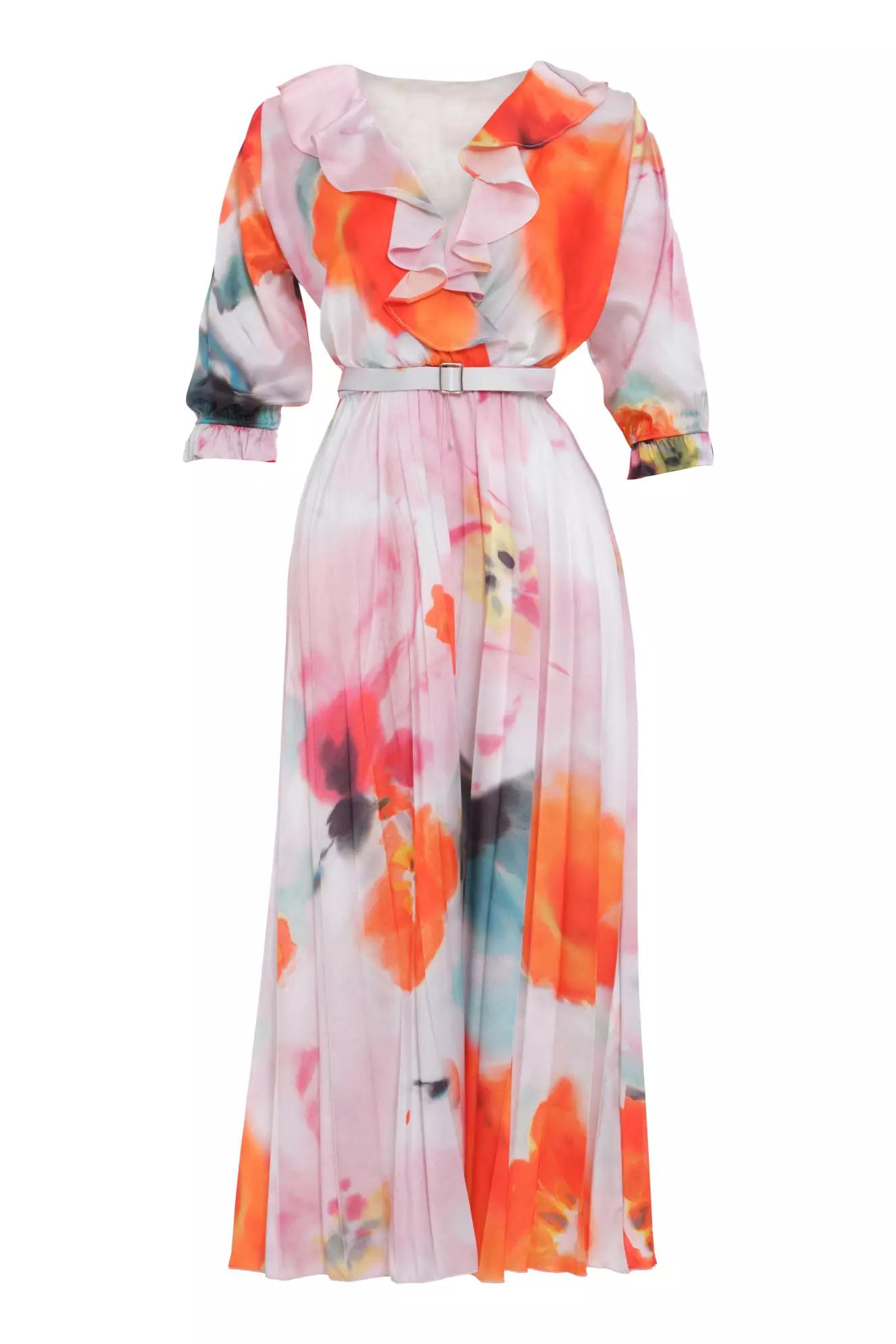 Printed satin long sleeve maxi dress