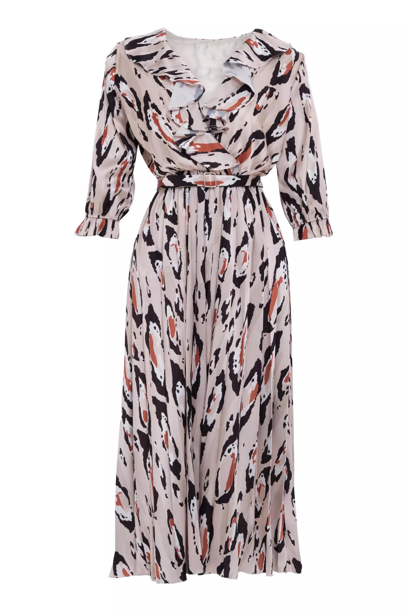 Printed satin long sleeve maxi dress