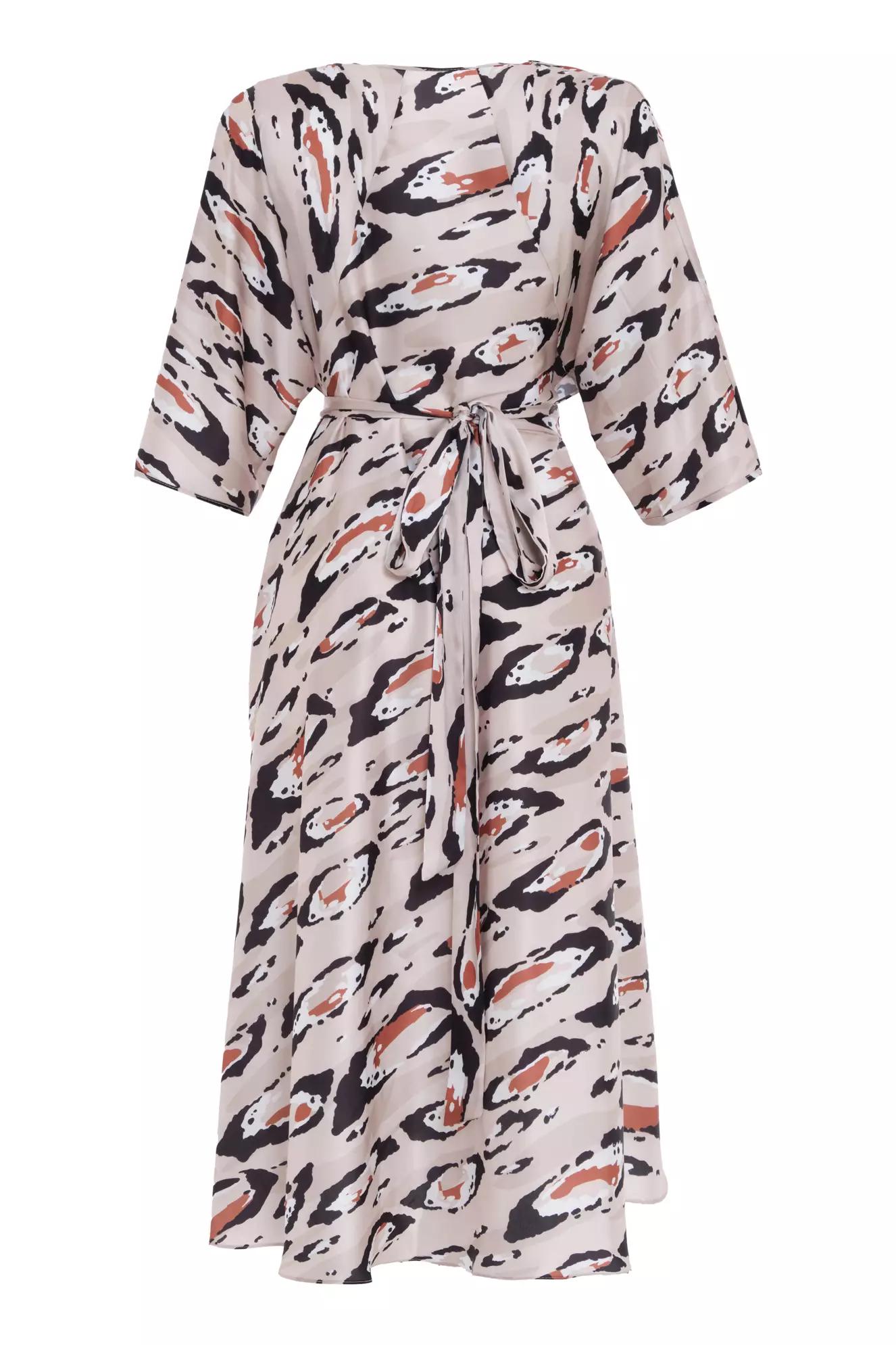 Printed satin kapri kol long dress