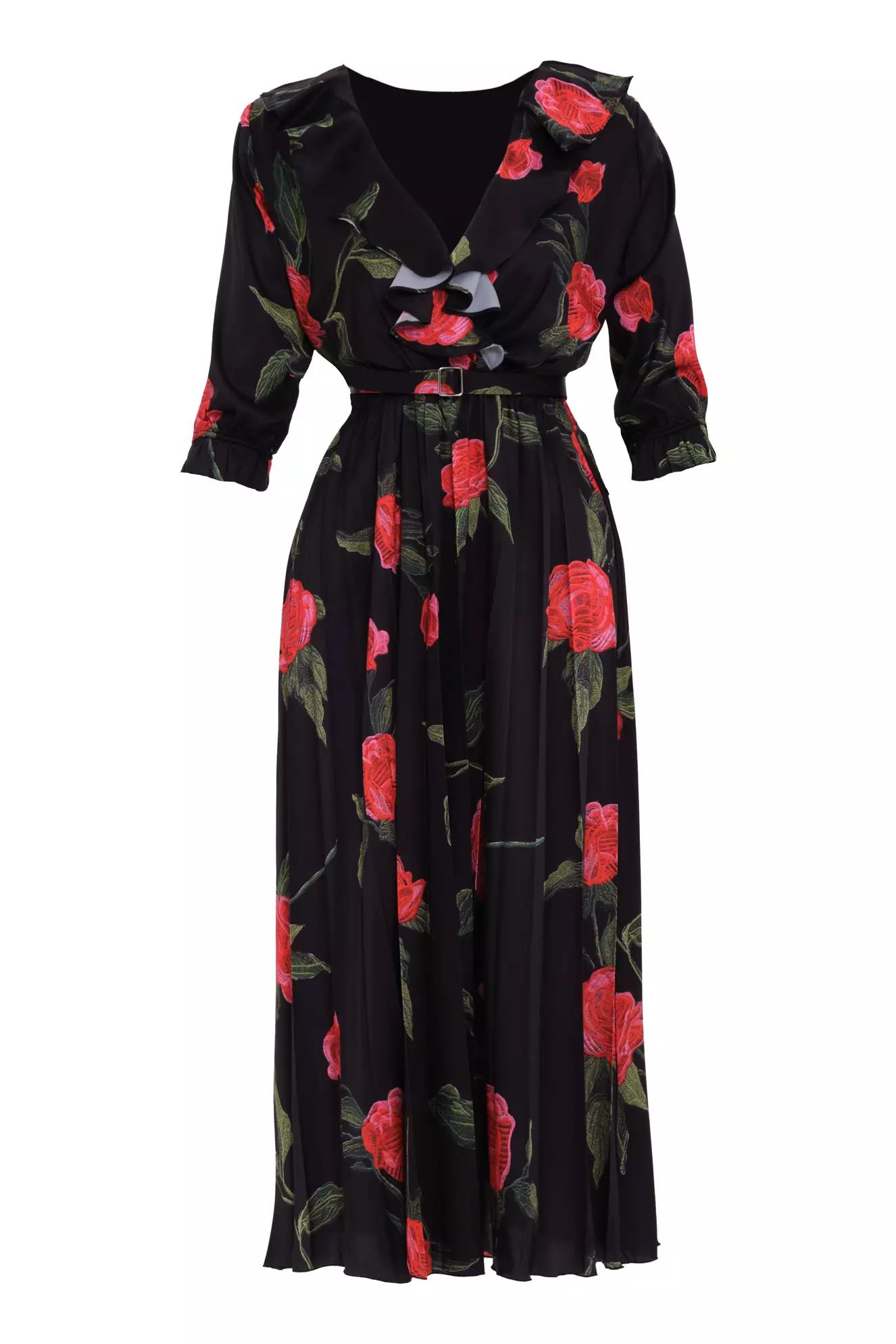 Printed satin long sleeve maxi dress